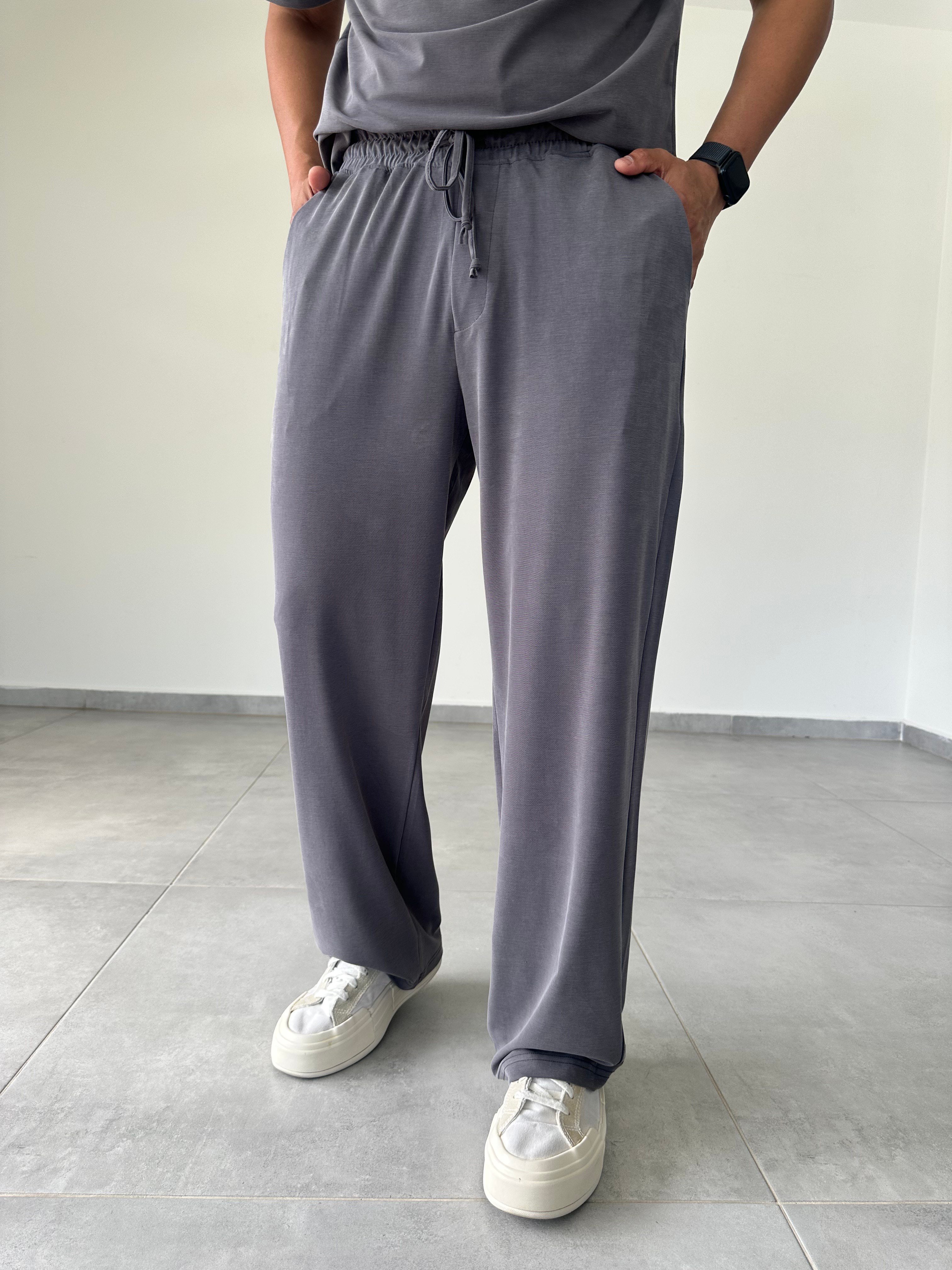 Füme Renk  Rahat Kesim Kupra Kumaş Baggy Pantolon