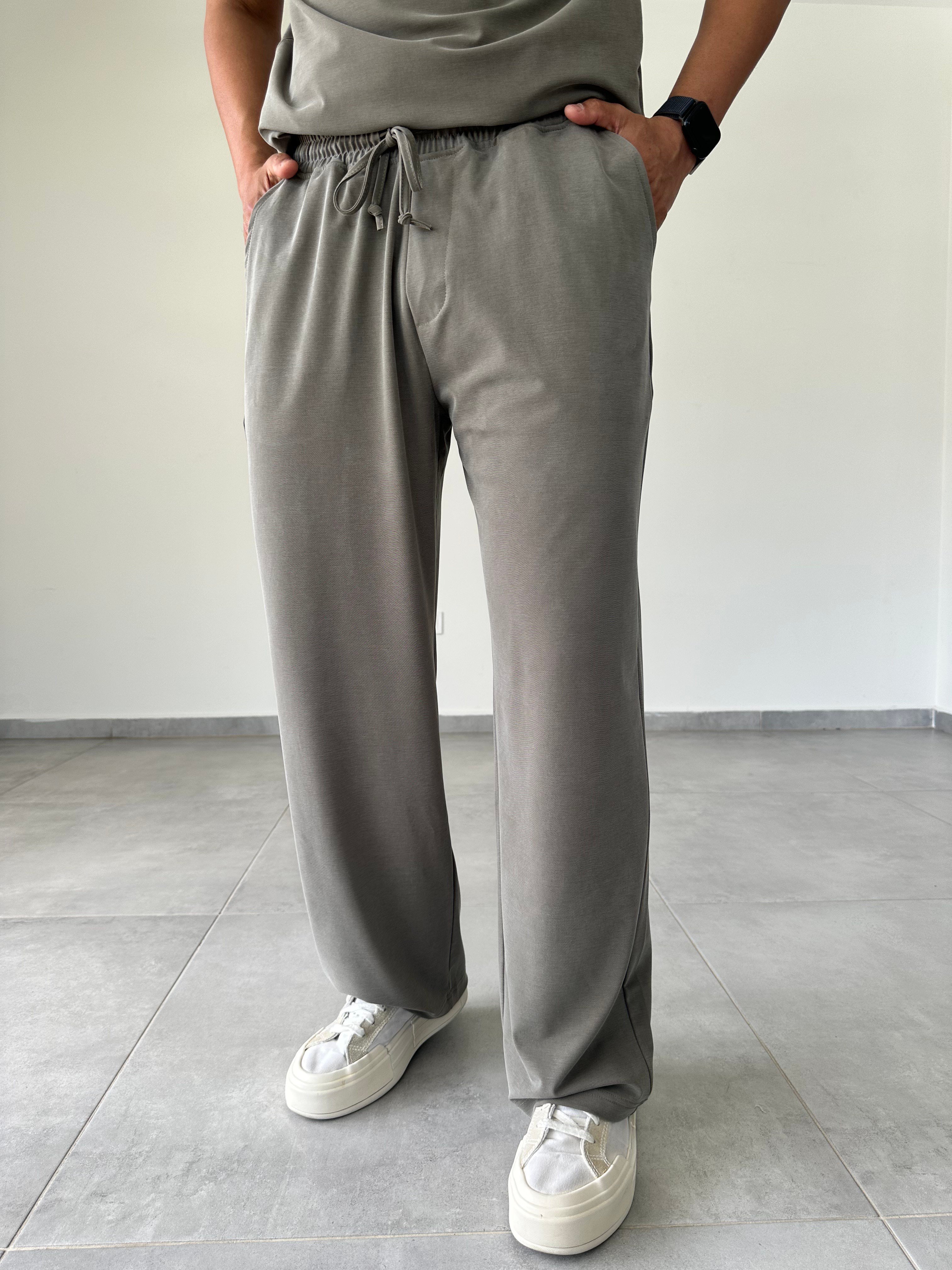 Haki Yeşil Renk  Rahat Kesim Kupra Kumaş Baggy Pantolon