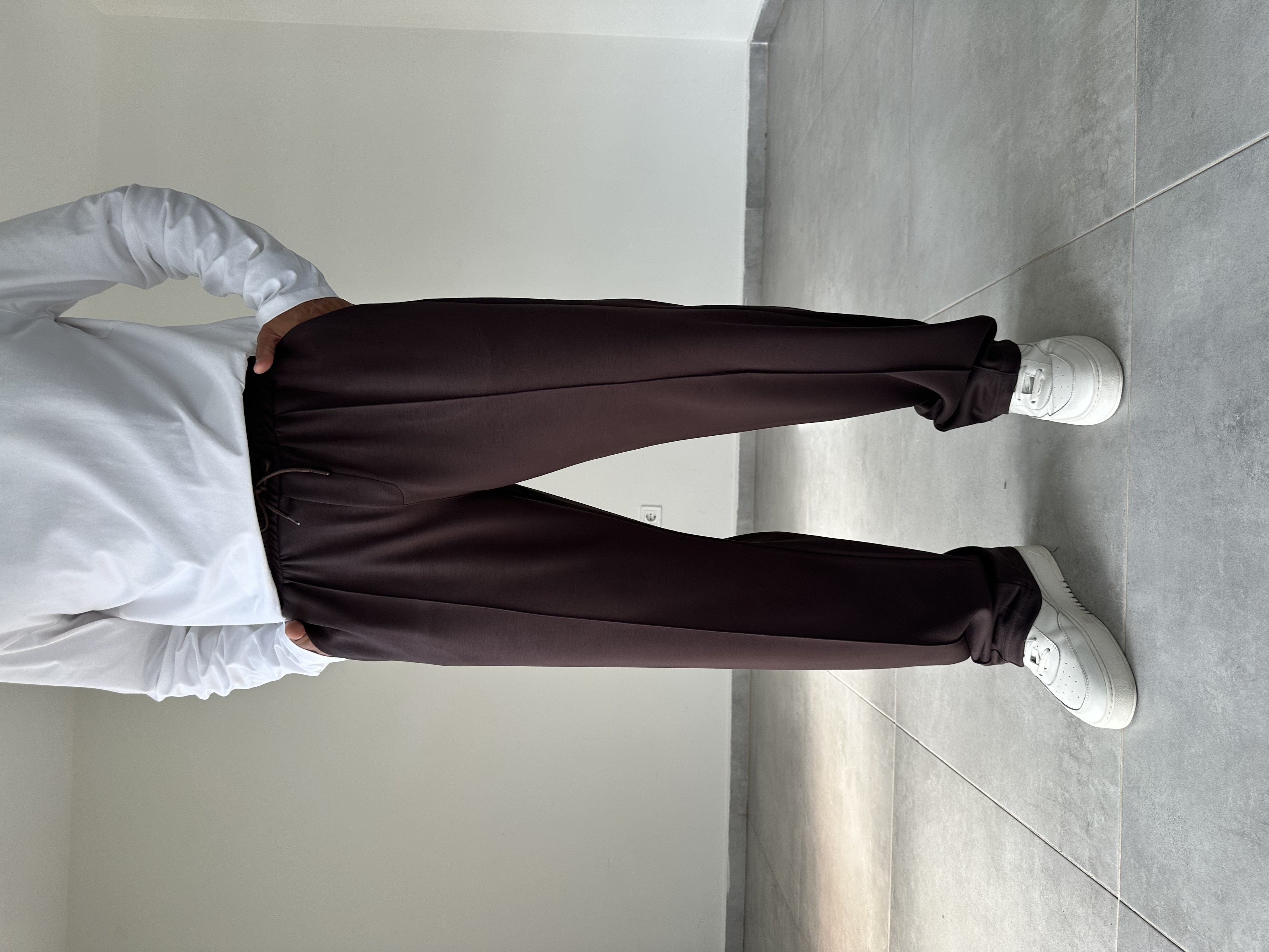 Kahve Renk Modal Kumaş Ön Kısmı Çımalı Basic Baggy Pantolon