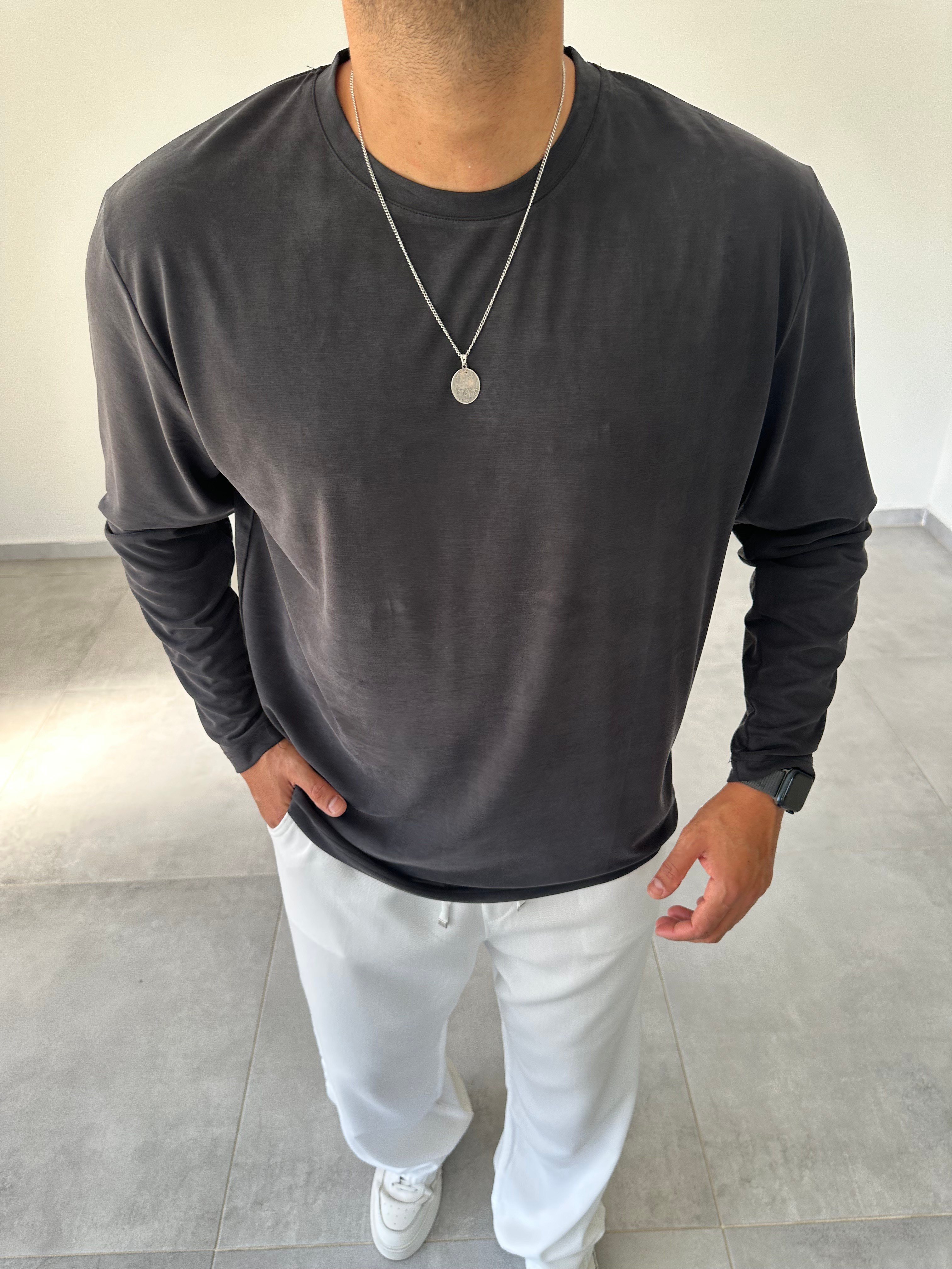 Siyah Renk Modal Kumaş Basic Sweatshirt