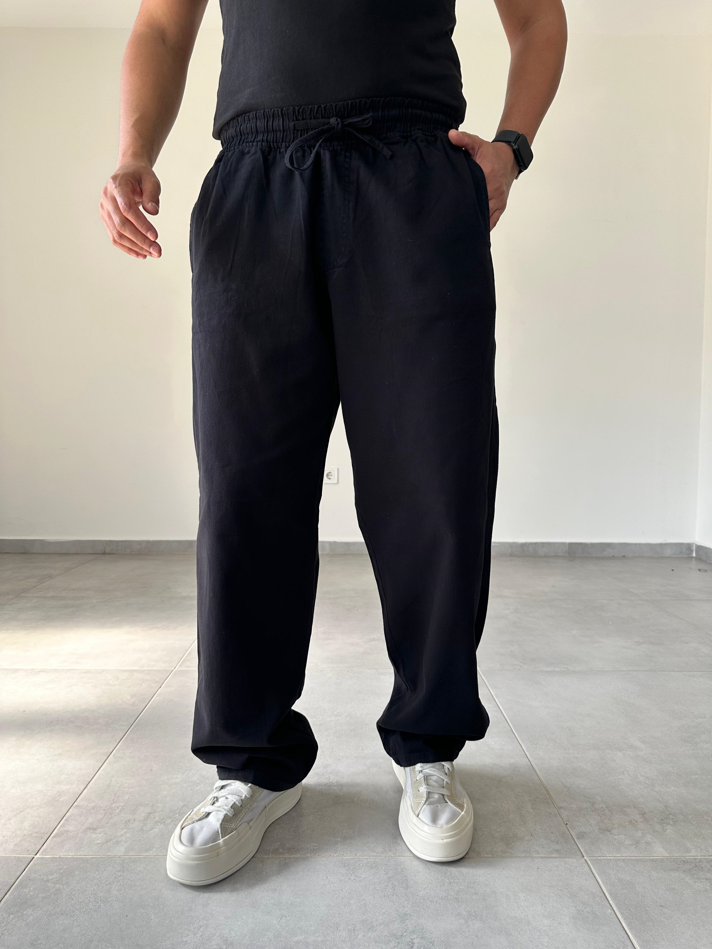 Siyah Renk Rahat Kesim Gabardin Kumaş Basic Baggy Pantolon