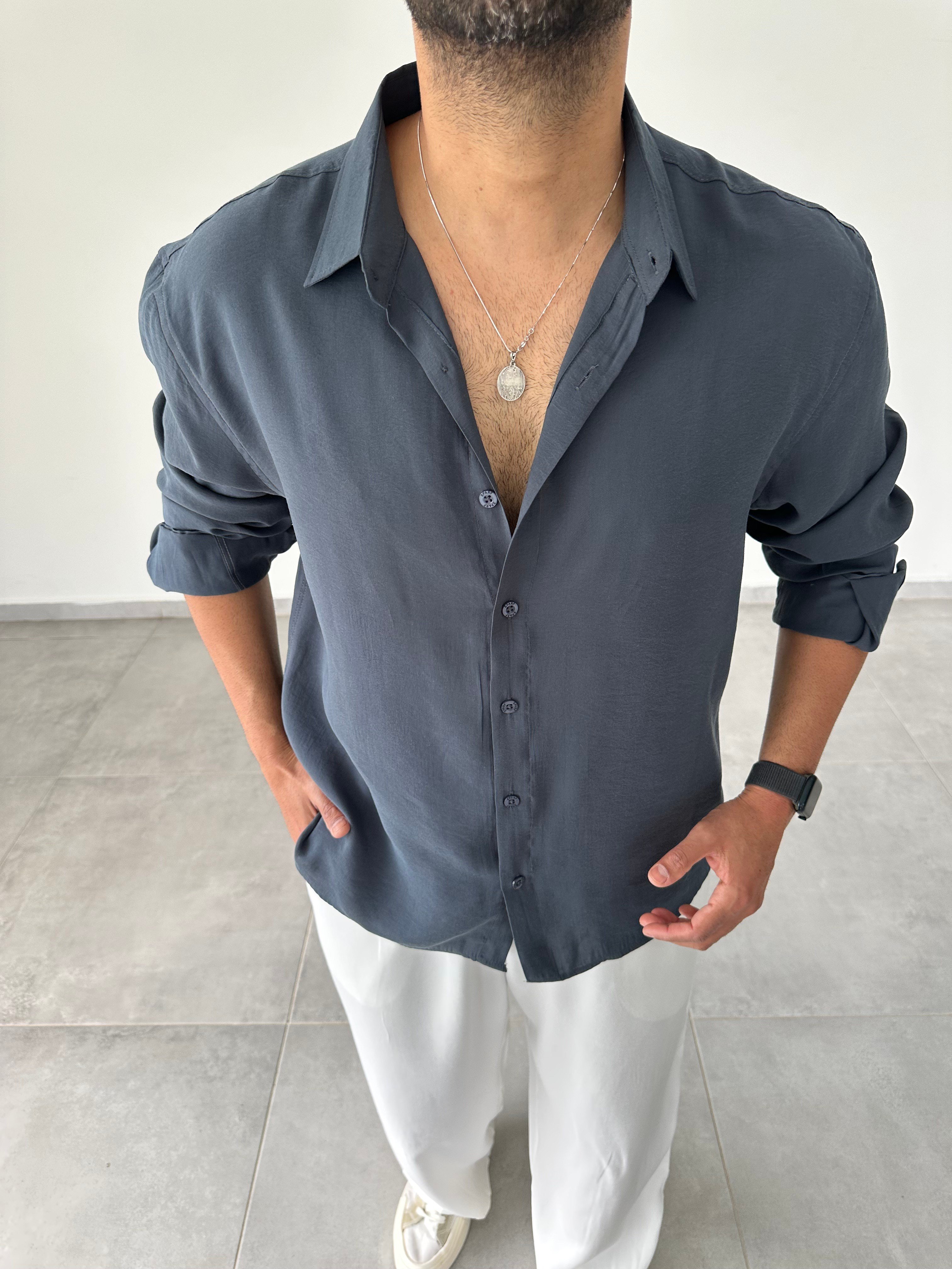Füme Renk Modal Kumaş Oversize Basic Gömlek
