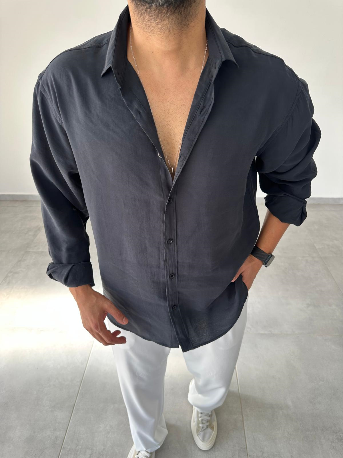 Modal Kumaş Siyah Renk Oversize Kesim Gömlek