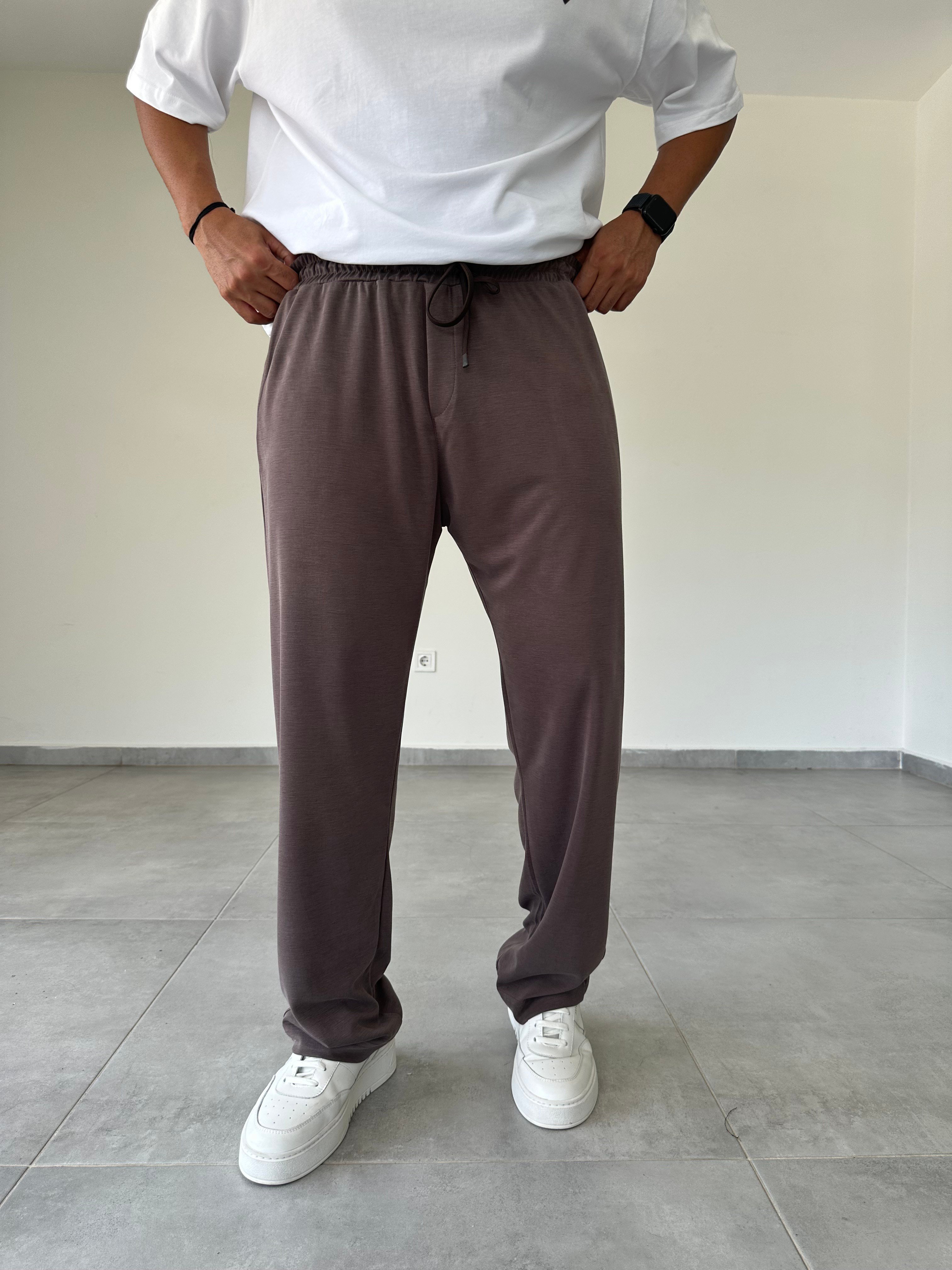 Kahve Renk Oys Kumaş Rahat Kesim Baggy Pantolon