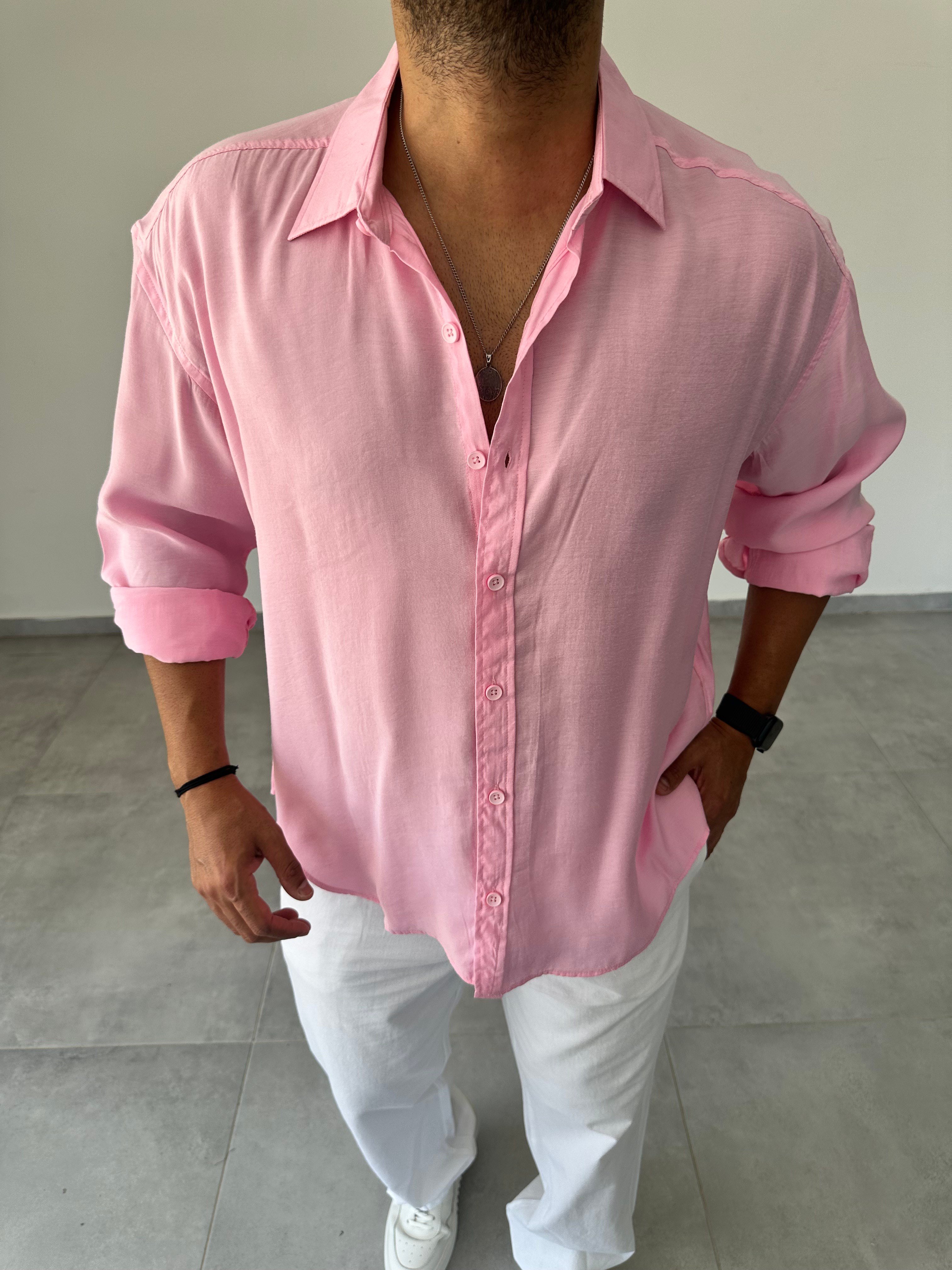 Pembe Renk Modal Kumaş Oversize Kesim Basic Gömlek