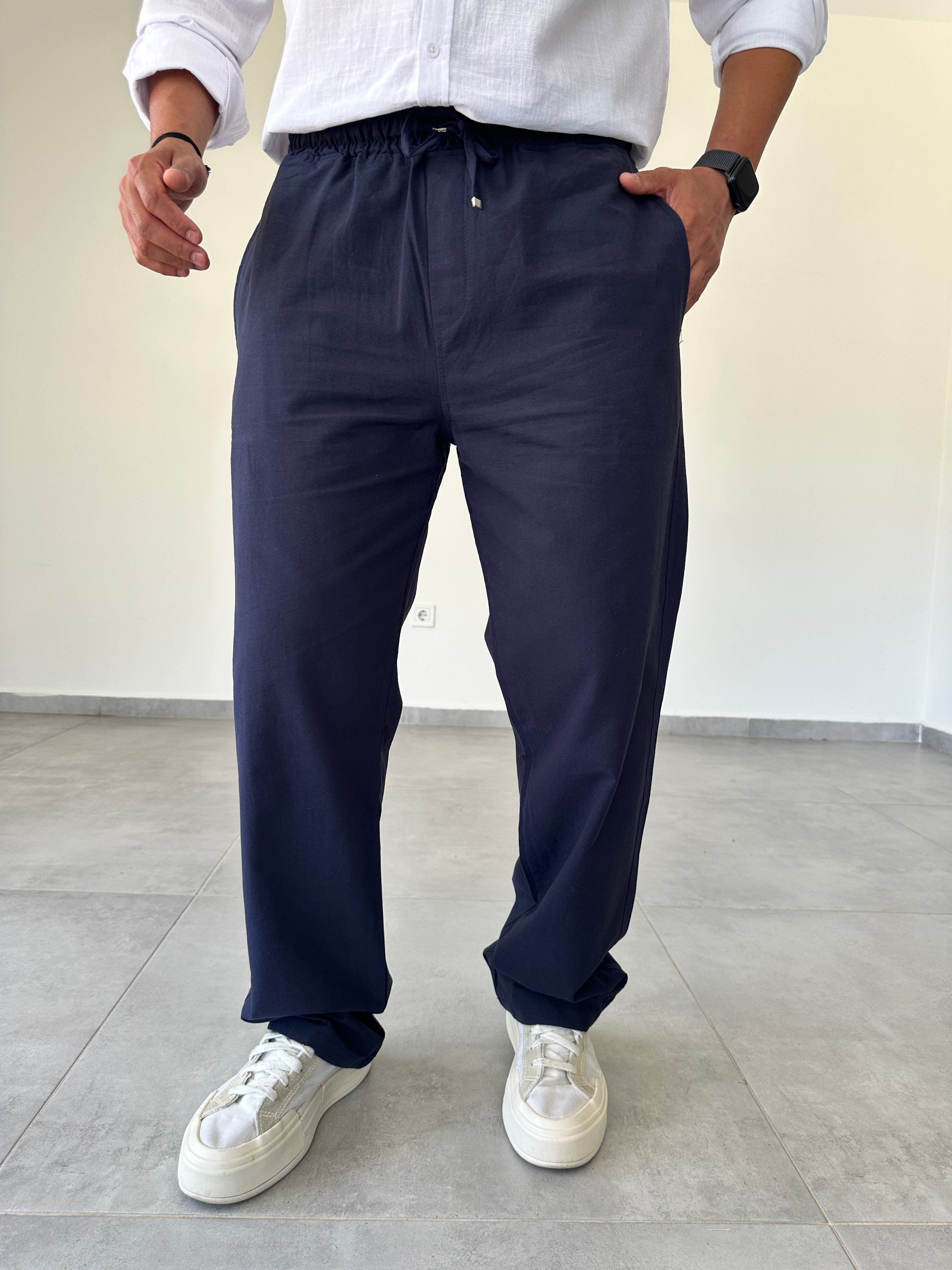 Gabardin Kumaş Lacivert Renk Rahat Kesim İnce Baggy Pantolon