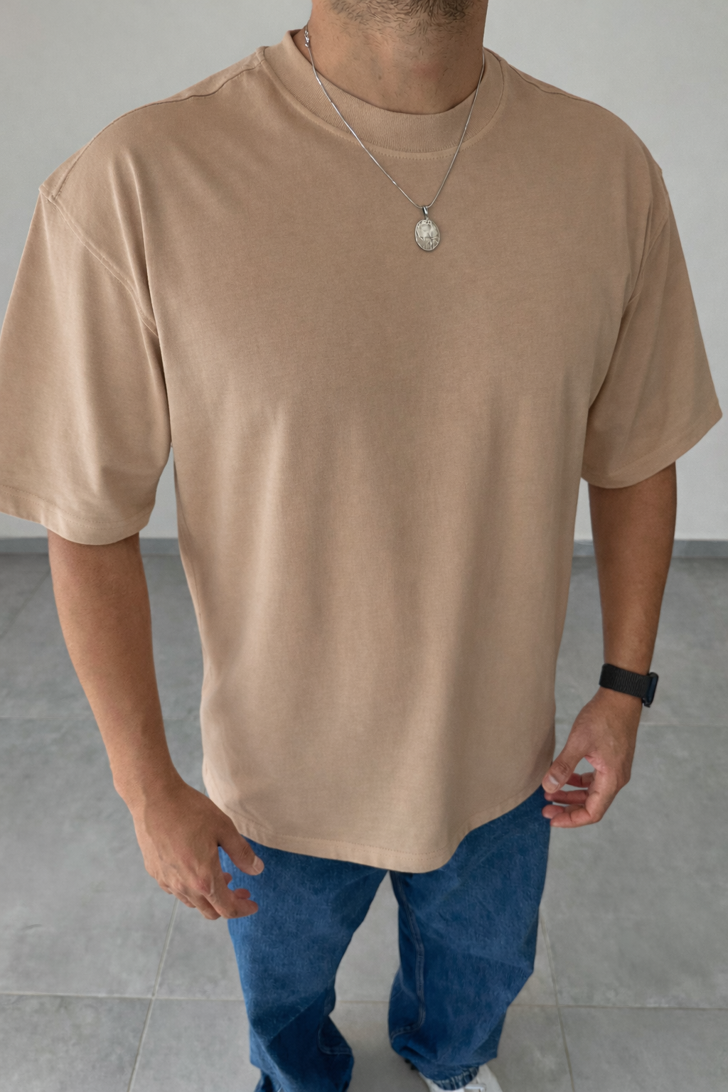 Açık Kahve Renk Oversize Kesim Basic T-Shirt