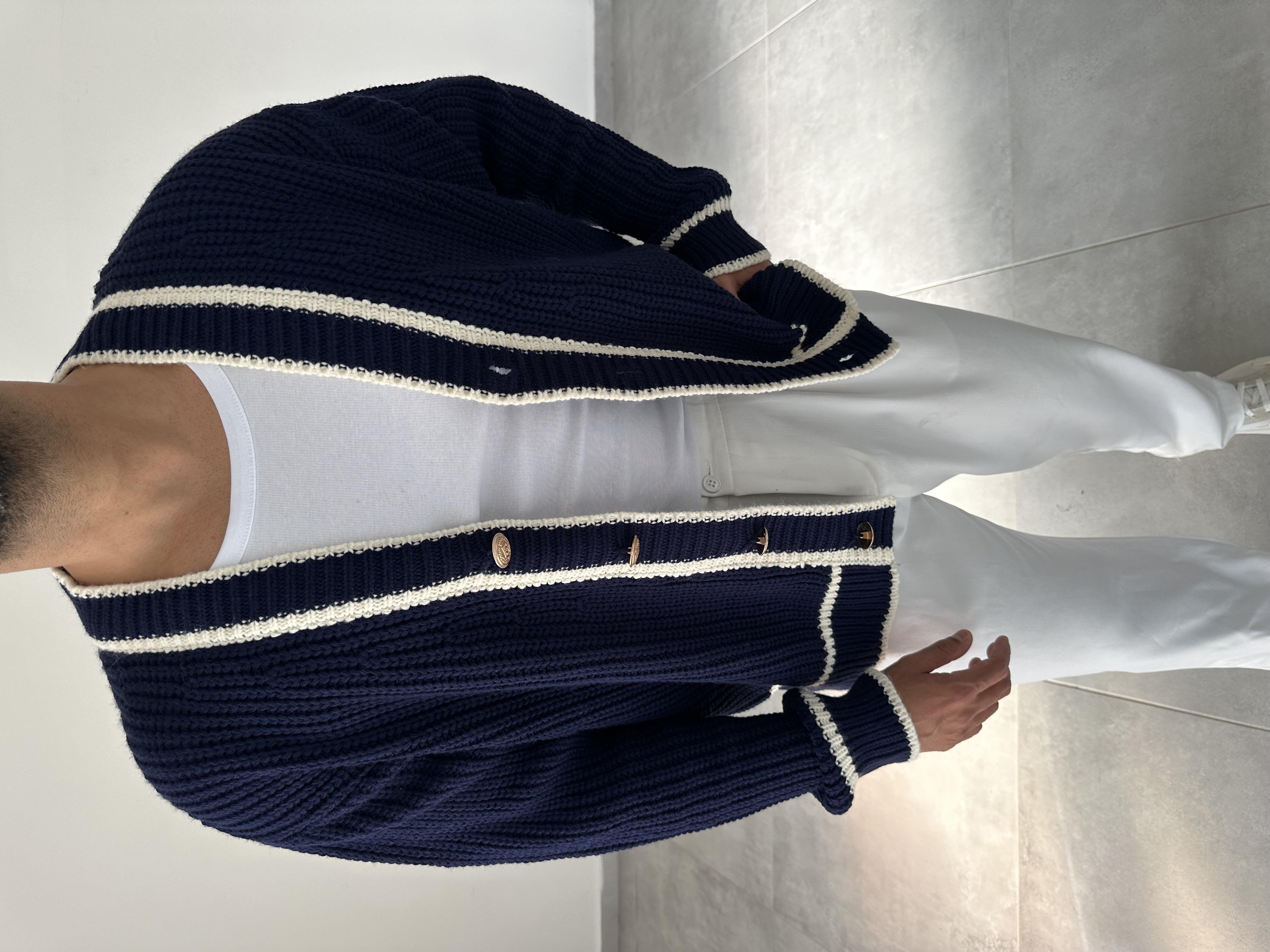 Lacivert Renk Oversize Kesim Vintage Tasarım Hırka