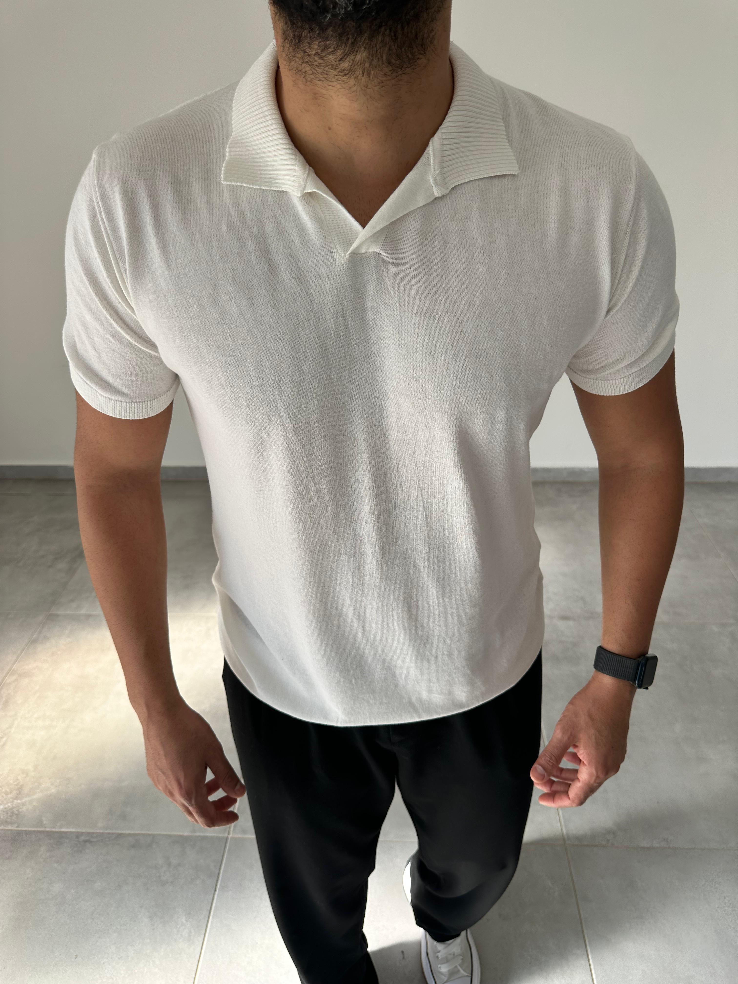 Polo Yaka Beyaz Renk Triko T-Shirt