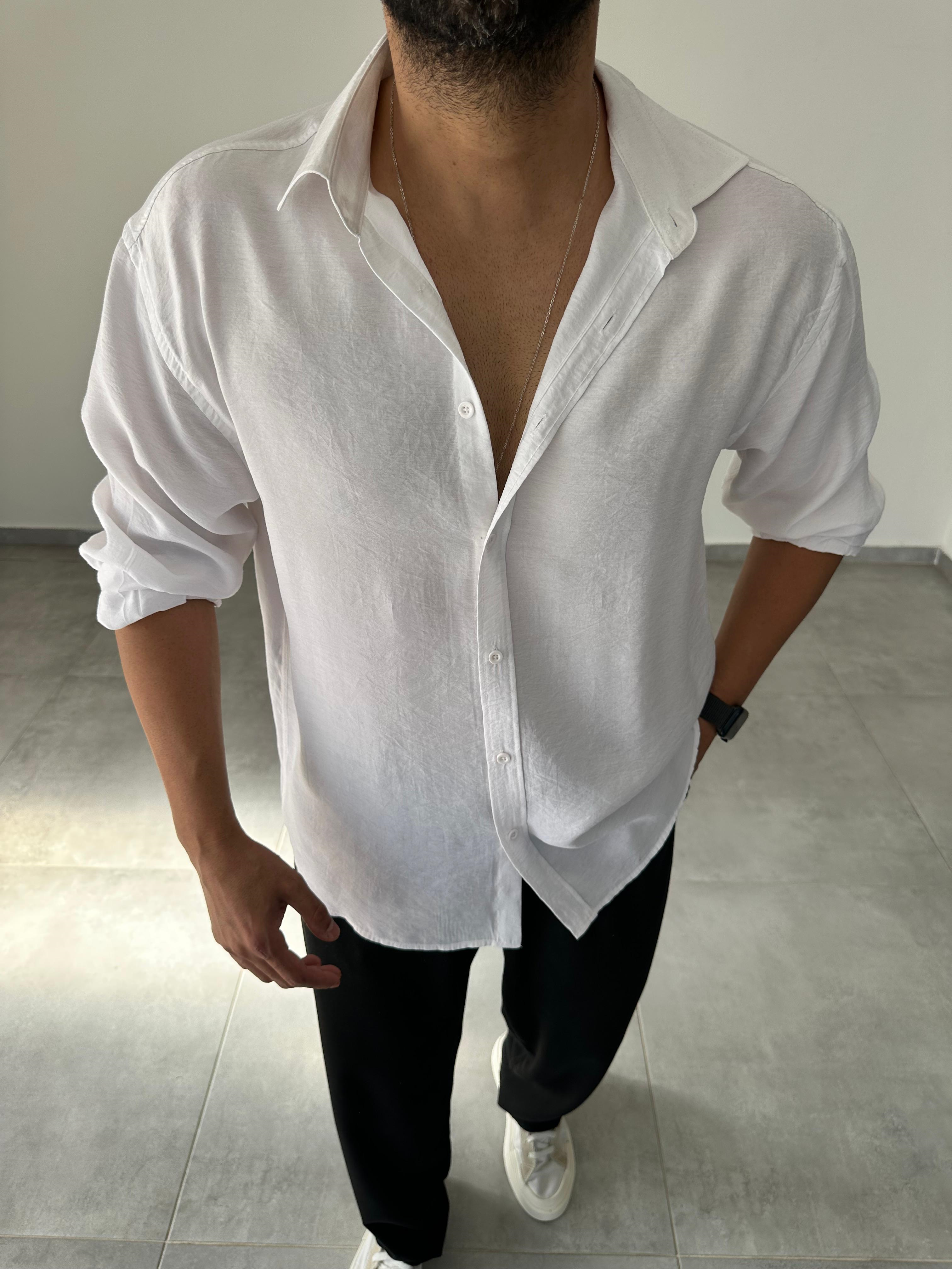 Modal Kumaş Beyaz Renk Oversize Kesim Gömlek