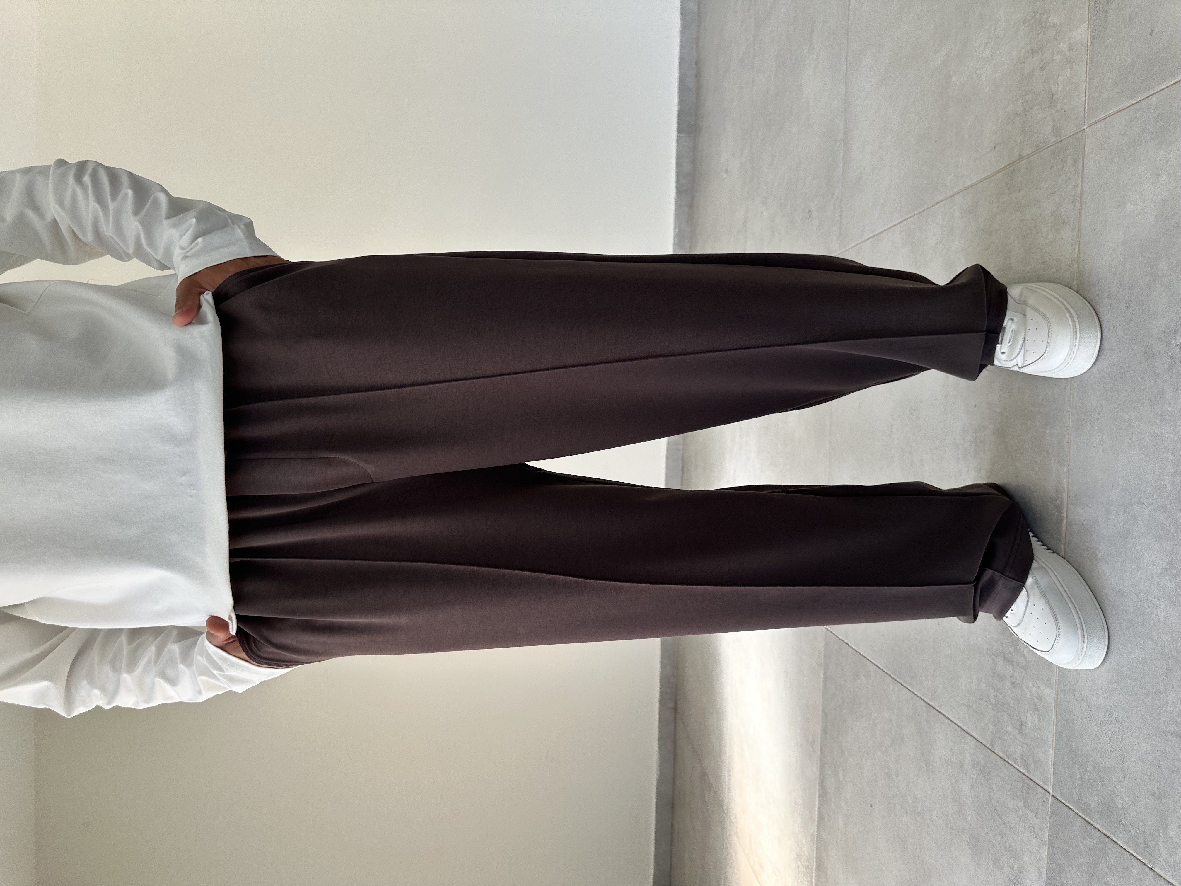 Kahve Renk Kupra Kumaş Çımalı Baggy Pantolon
