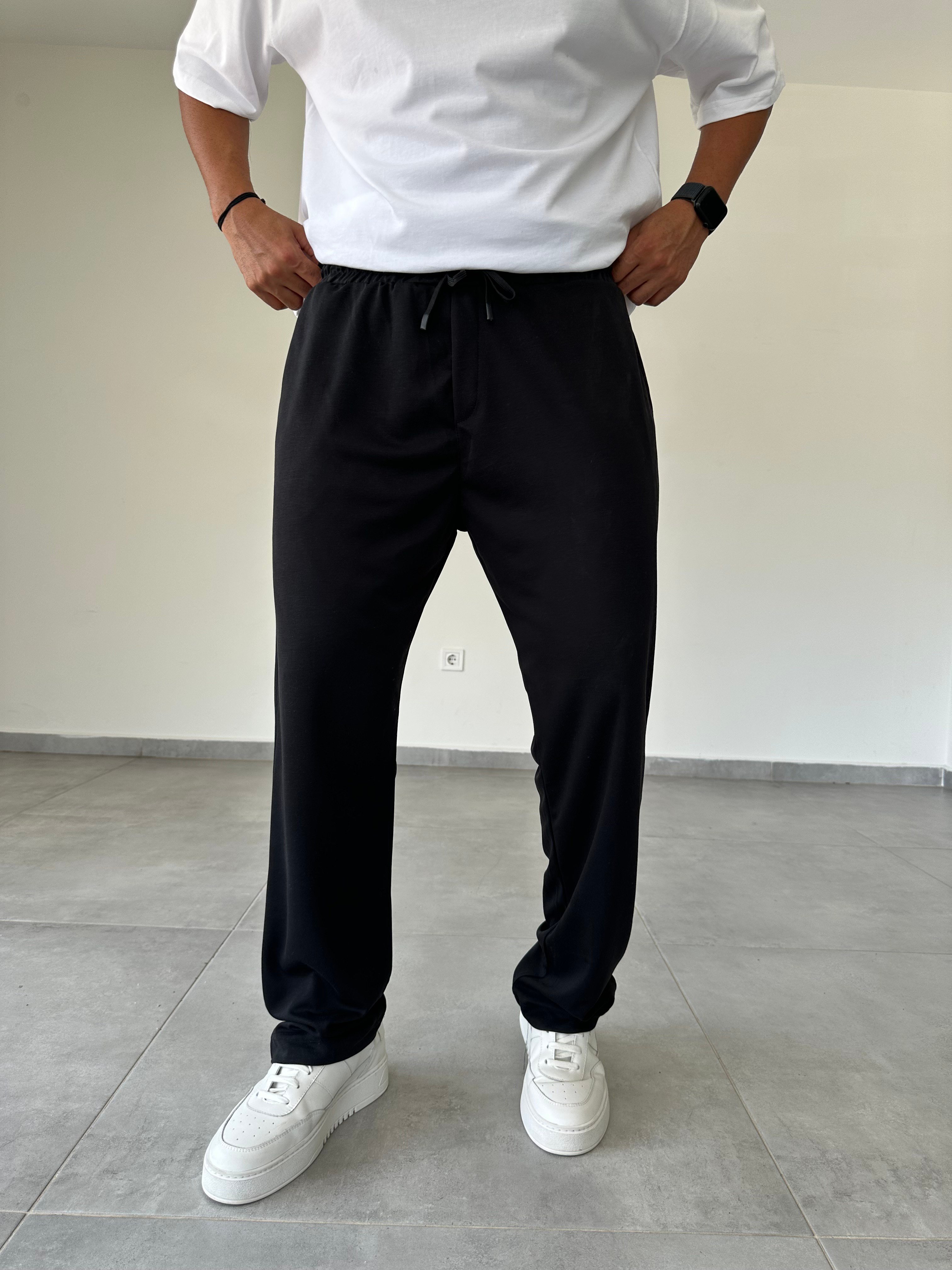 Siyah Renk Oys Kumaş Rahat Kesim Baggy Pantolon