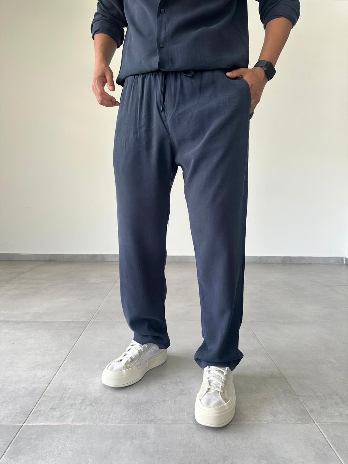Modal Kumaş Lacivert Renk Basic Baggy Pantolon