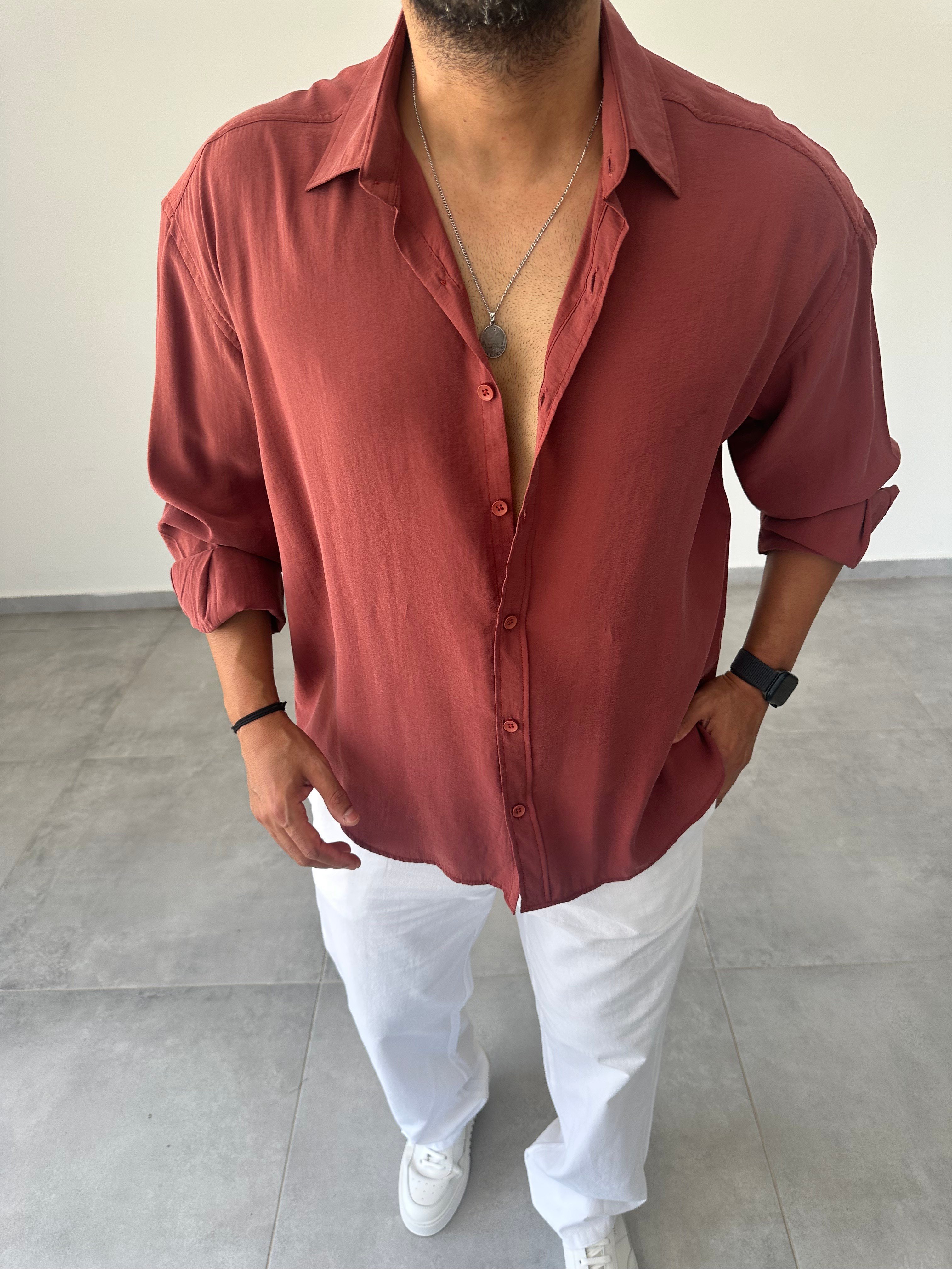 Kiremit Renk Modal Kumaş Oversize Kesim Basic Gömlek