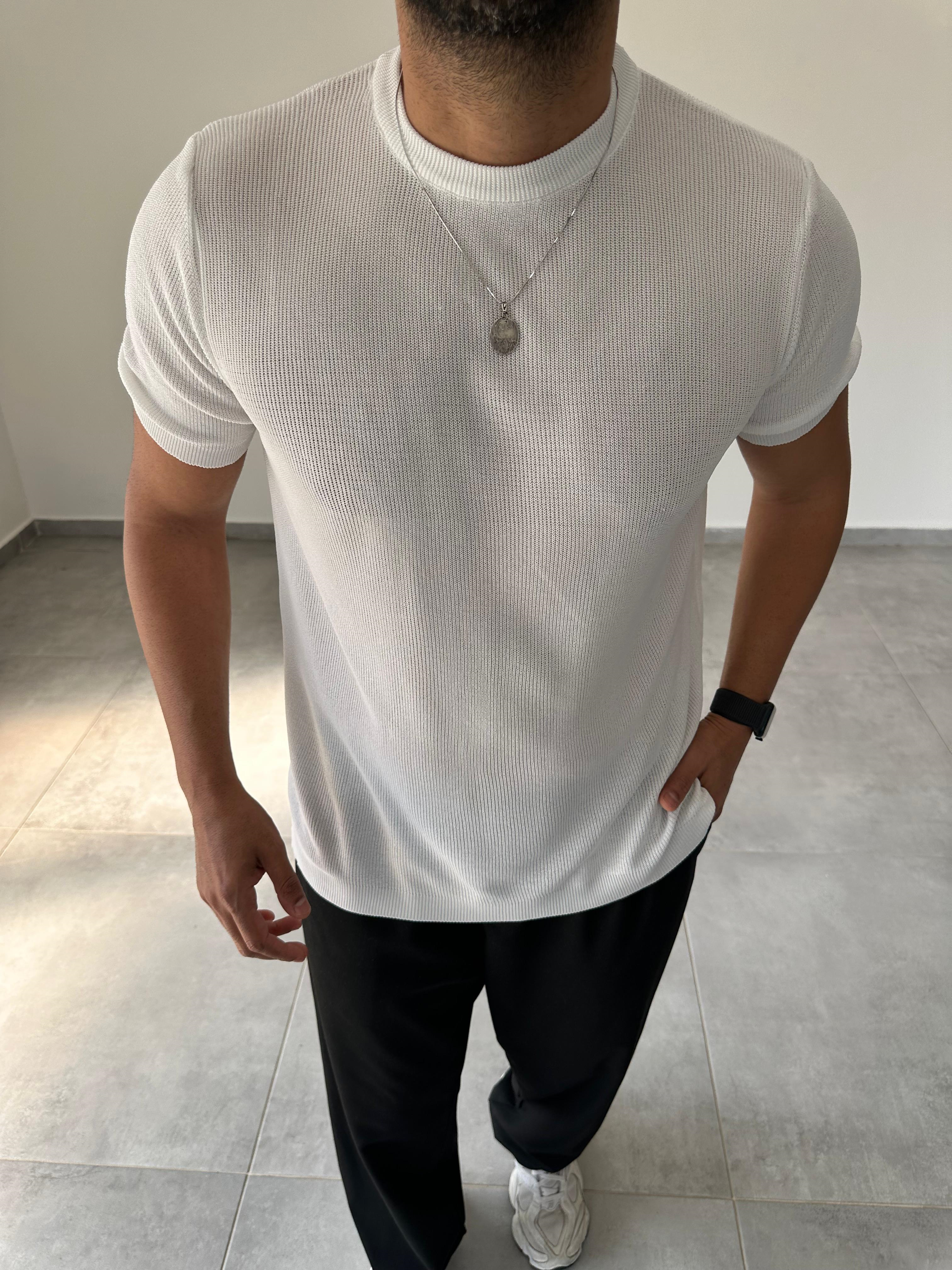 Beyaz Renk Selanik Örme Regular Fit T-Shirt