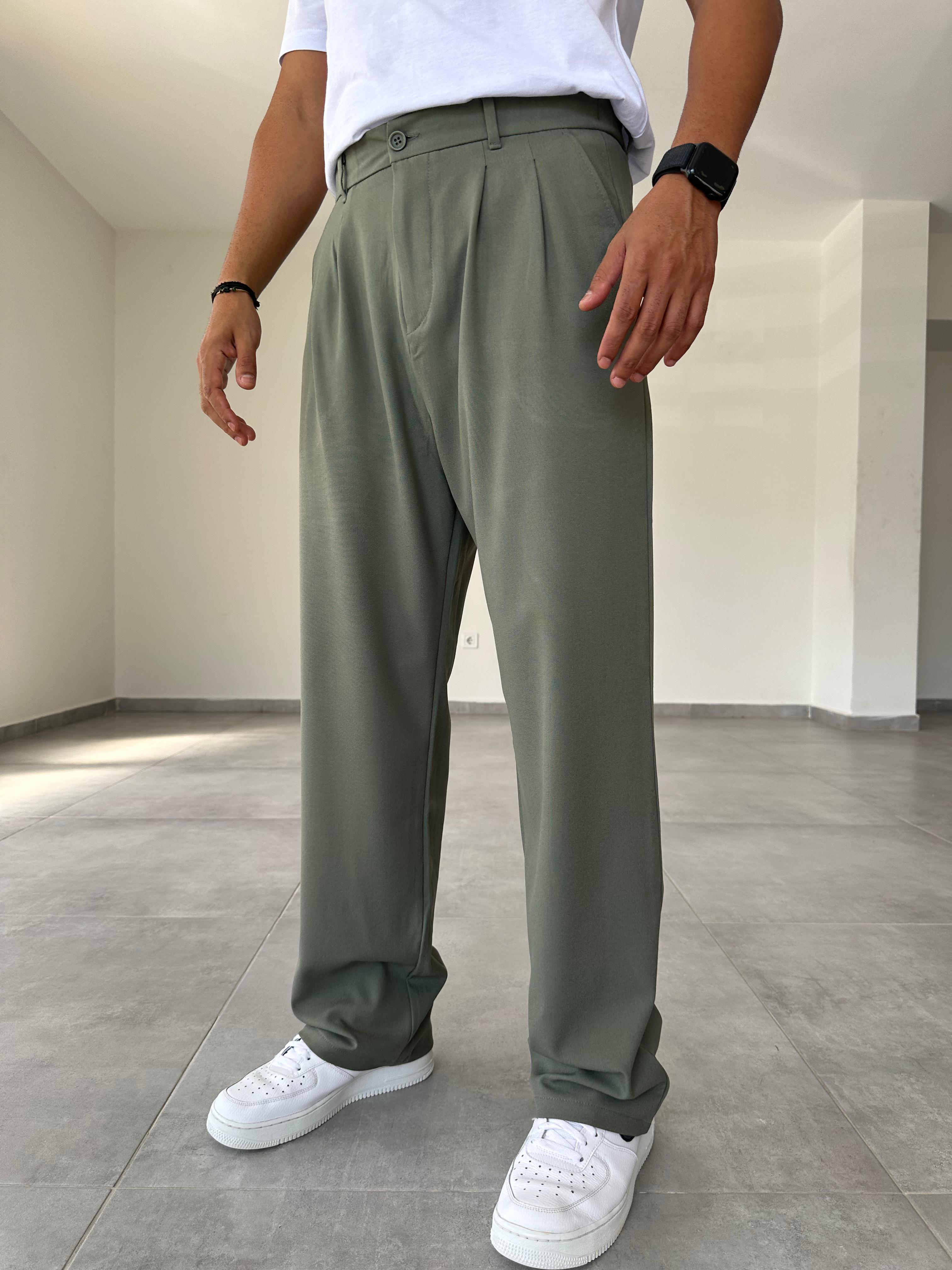Açık Yeşil Basic Baggy Kumaş Pantolon