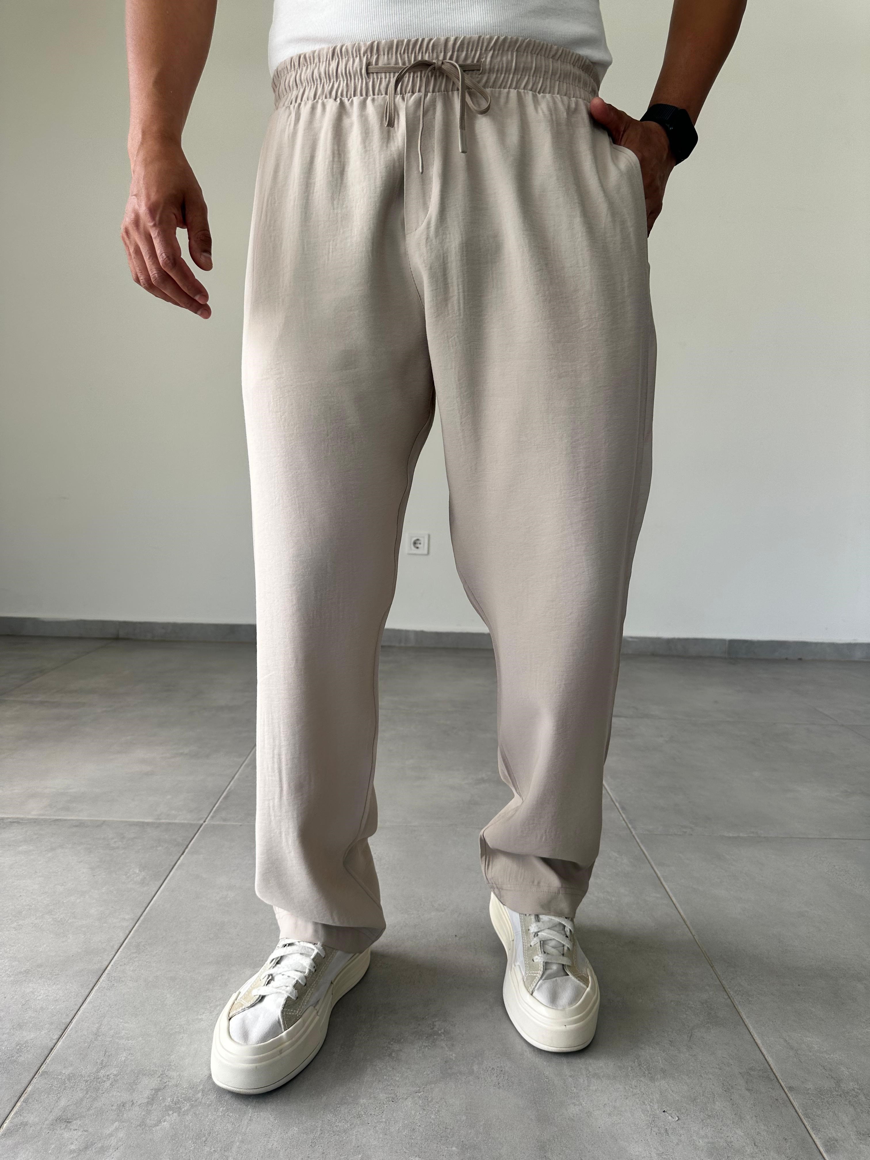 Modal Kumaş Taş Renk Basic Baggy Pantolon