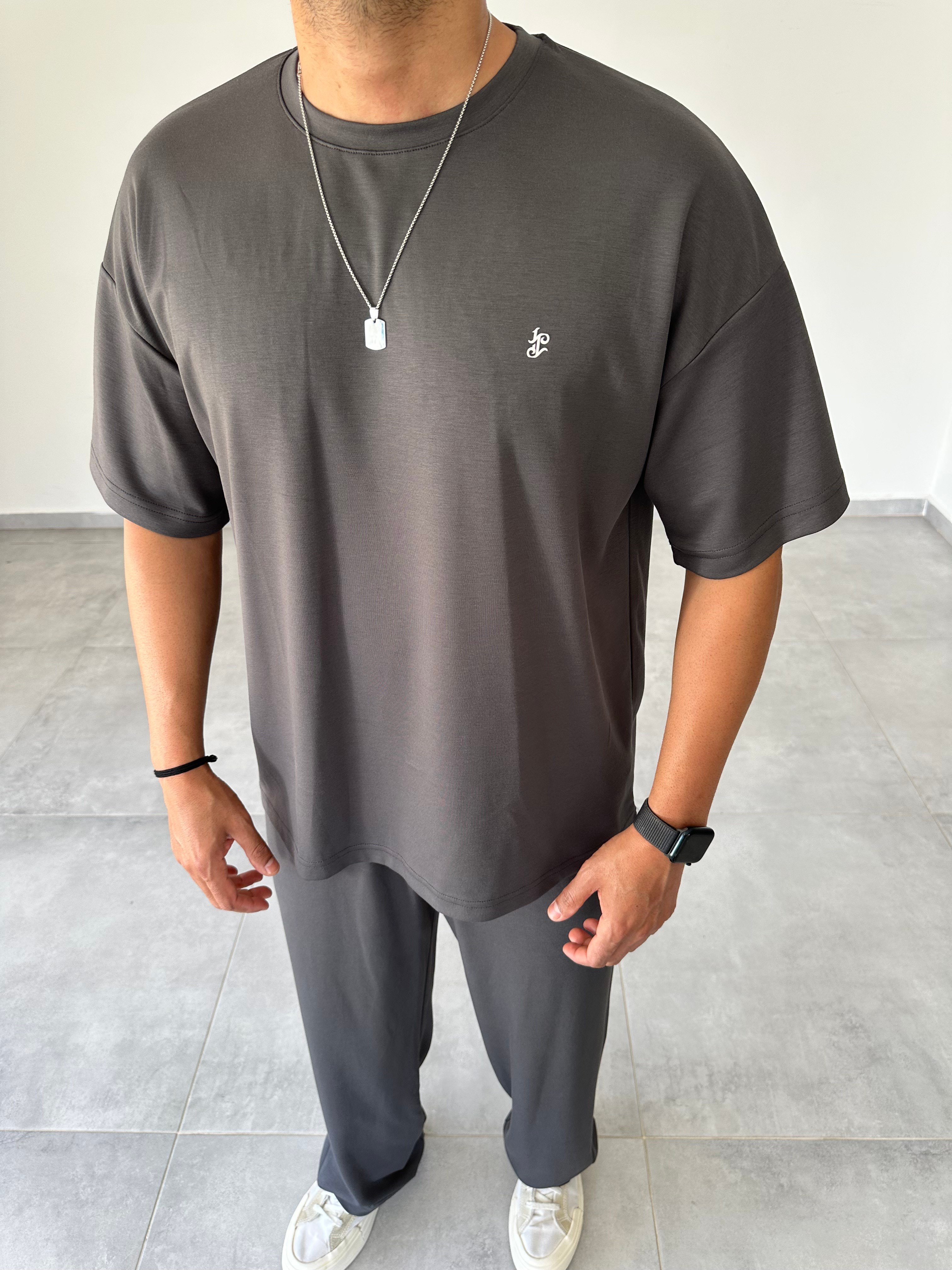 Antrasit Renk Modal Kumaş Rahat Kesim T-Shirt