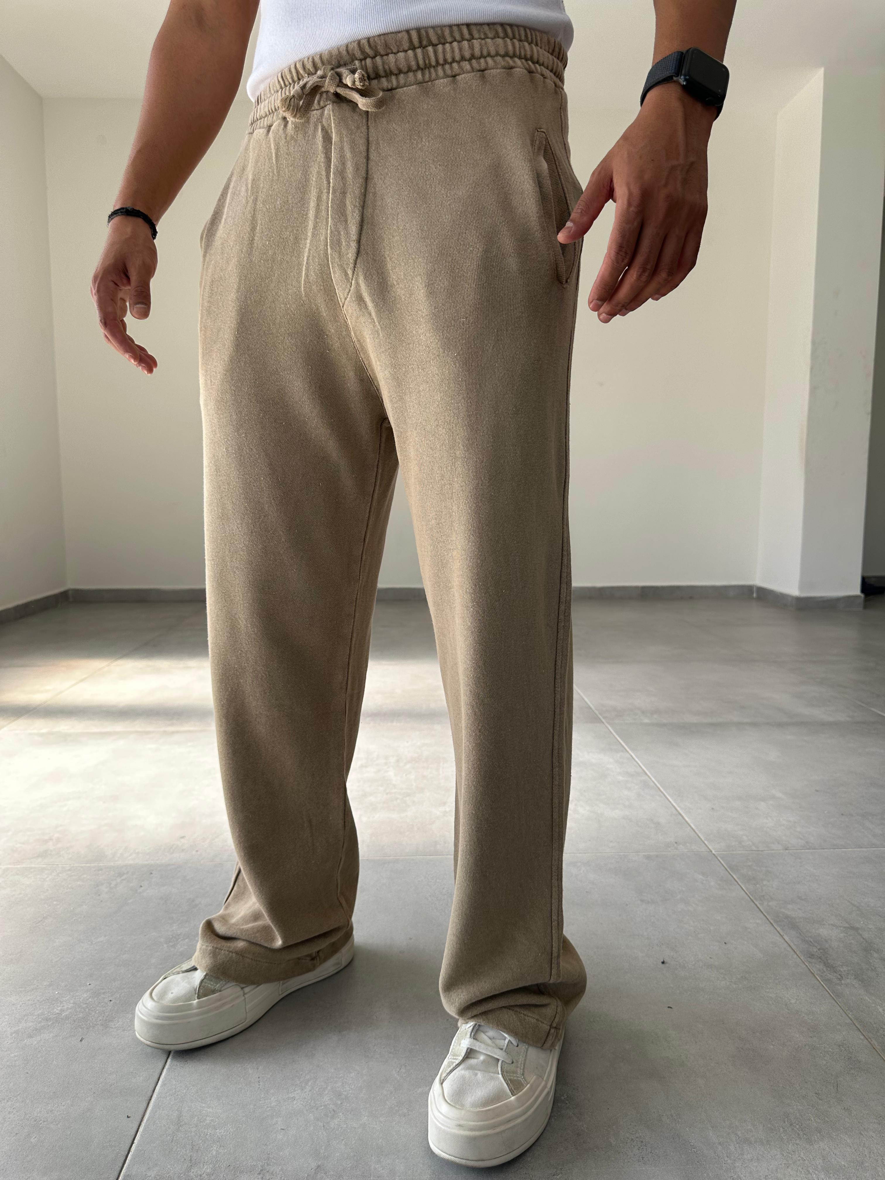 Bej Renk Yıkamalı Baggy Kesim Eşofman
