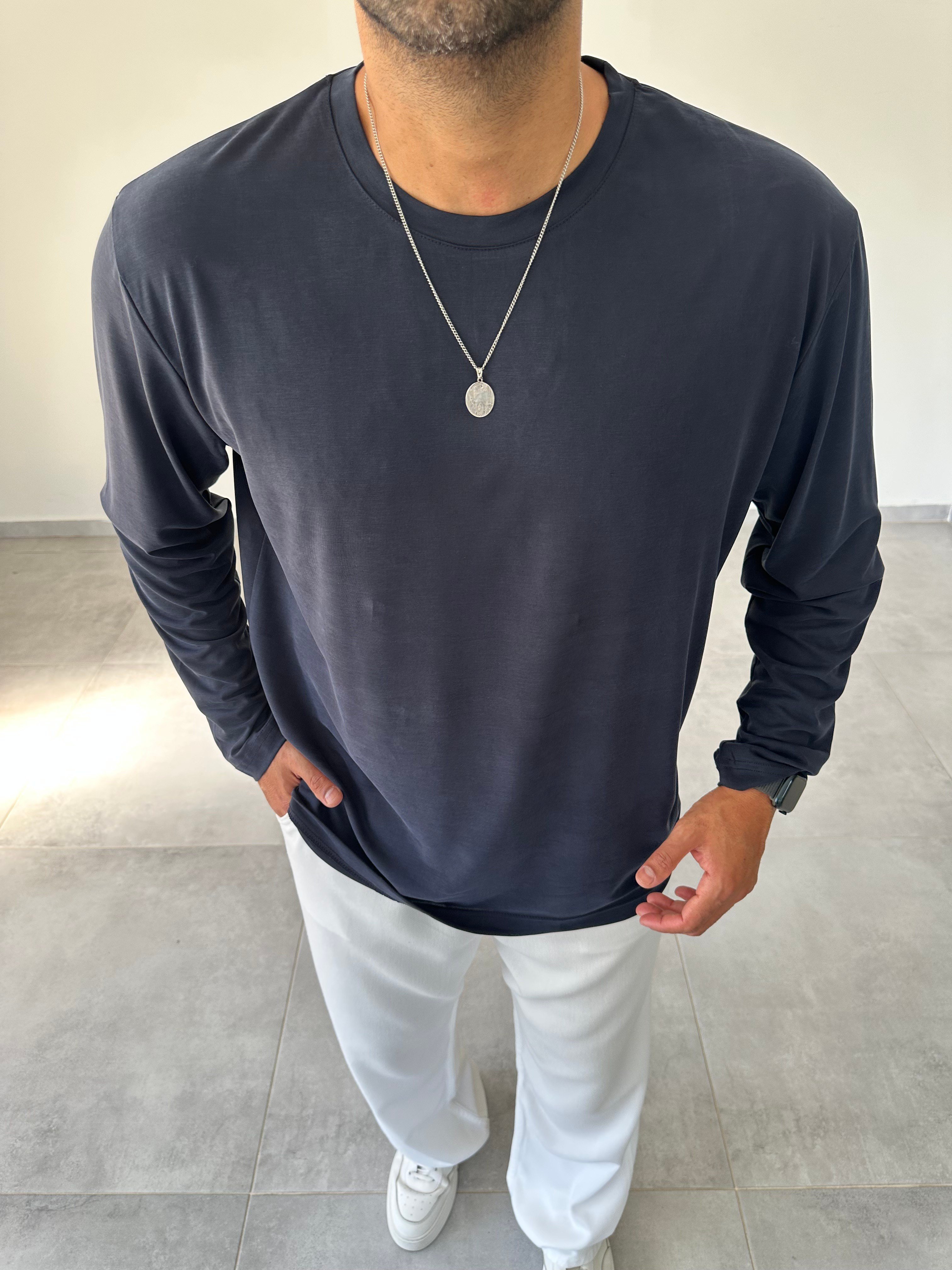 Lacivert Renk Modal Kumaş Basic Sweatshirt