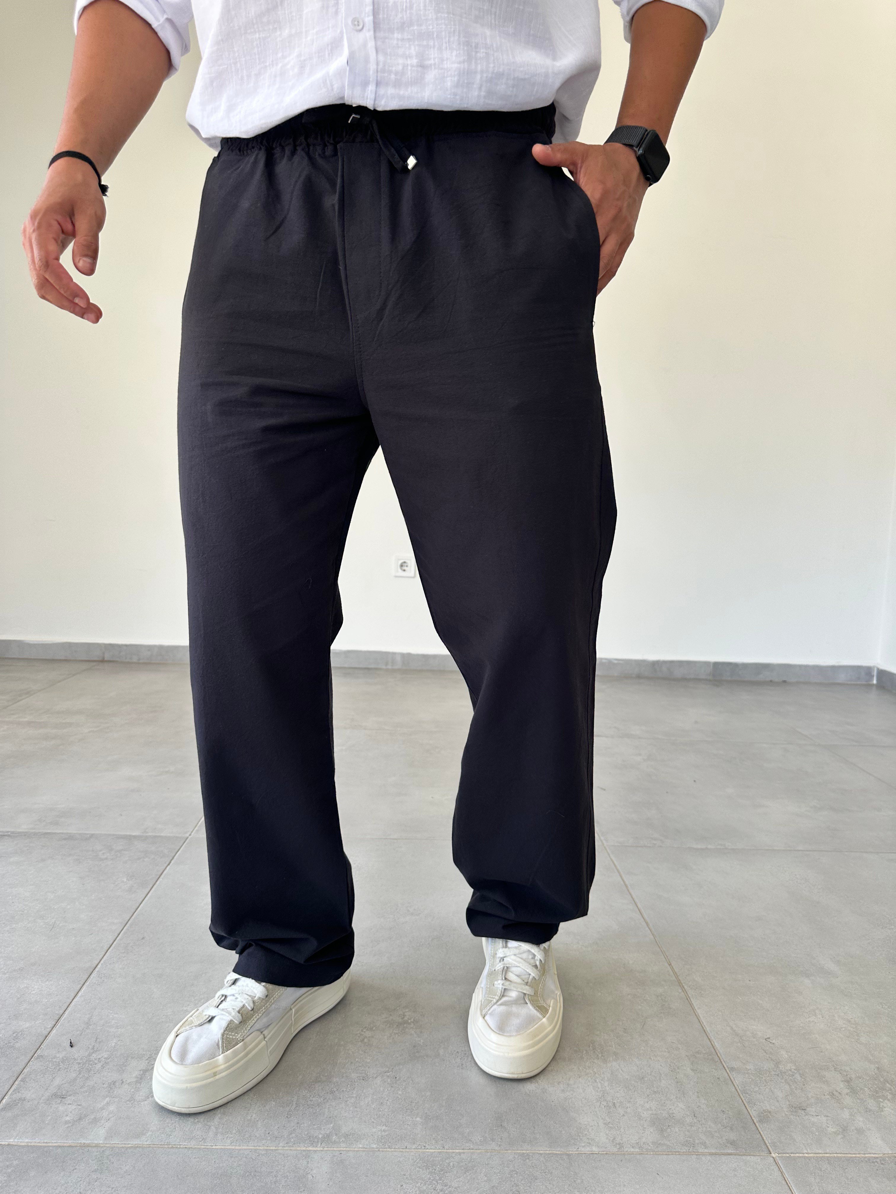 Gabardin Kumaş Siyah Renk Rahat Kesim İnce Baggy Pantolon