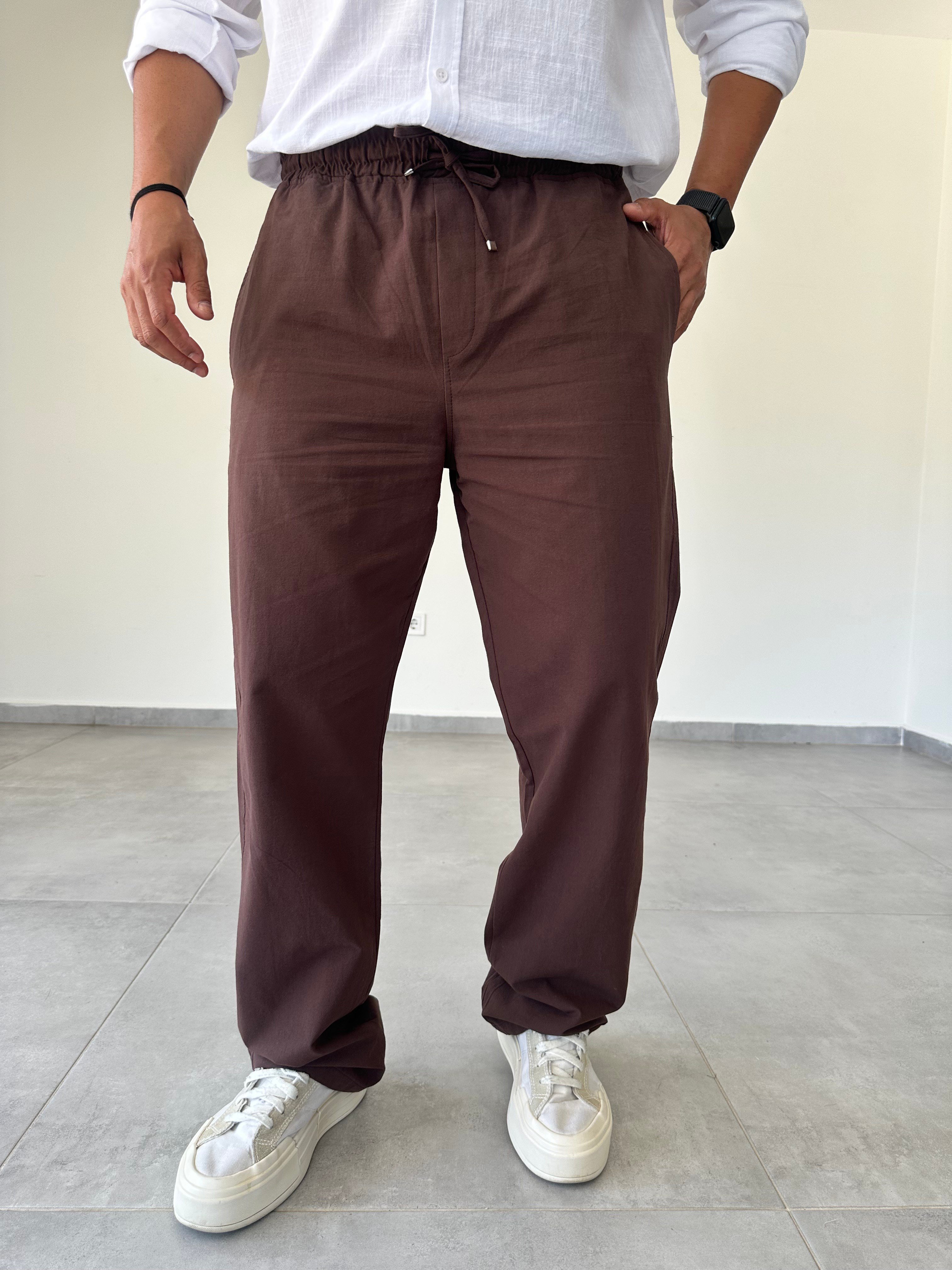 Gabardin Kumaş Kahve Renk Rahat Kesim İnce Baggy Pantolon