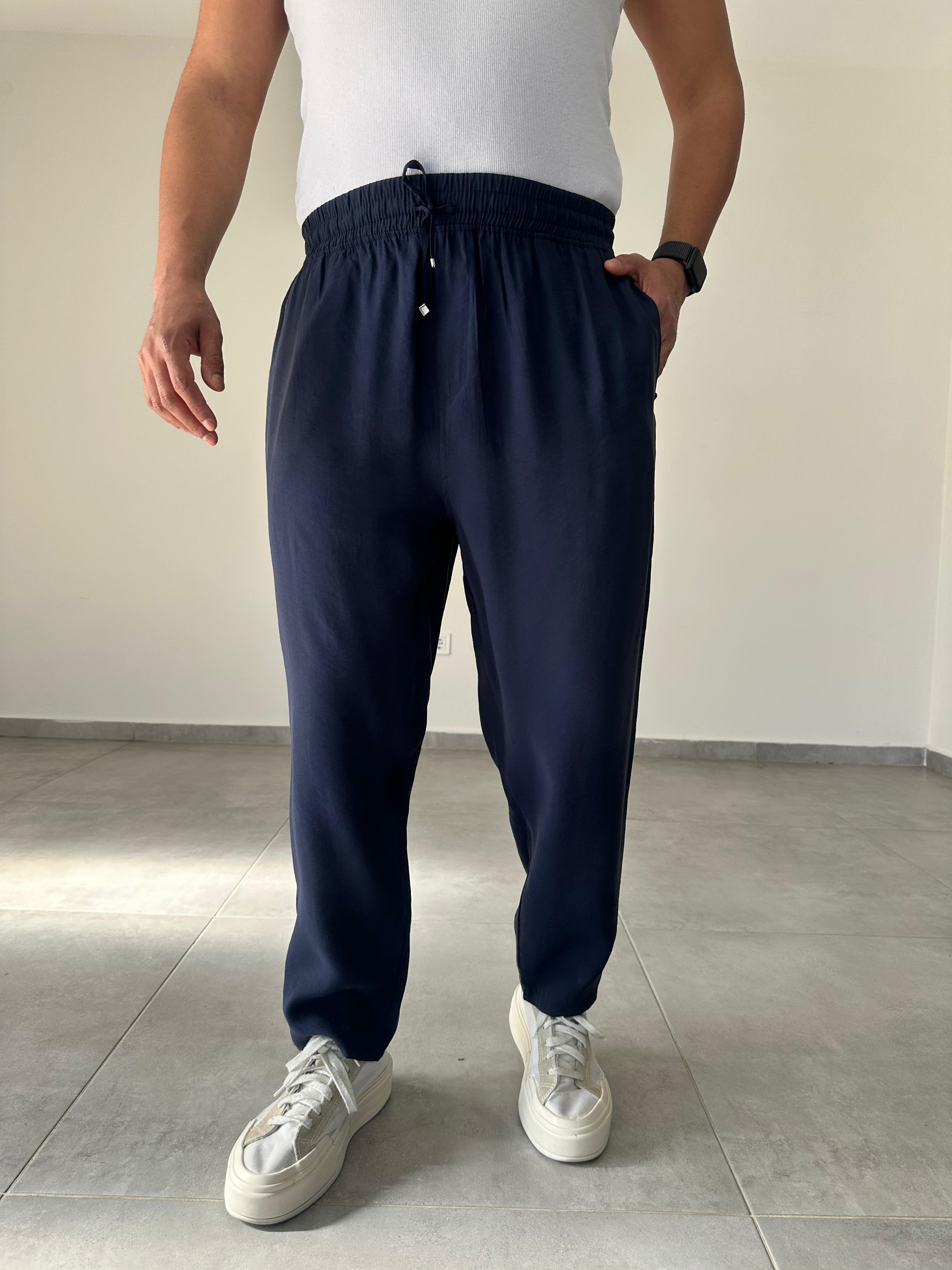 Tensel Kumaş Lacivert Renk Boyfriend Rahat Kesim İnce Jogger