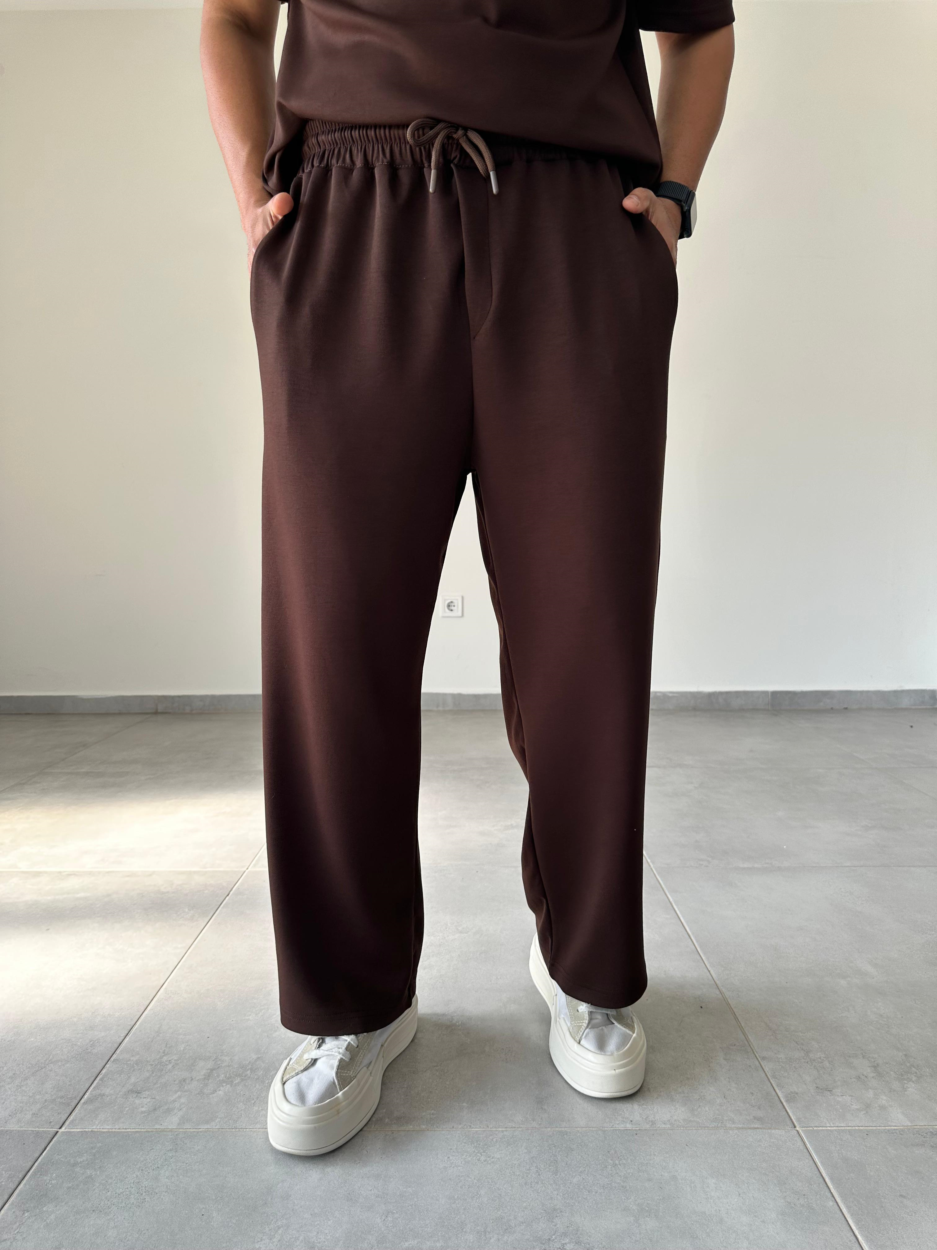 Modal Kumaş Kahve Renk Rahat Kesim Baggy Pantolon