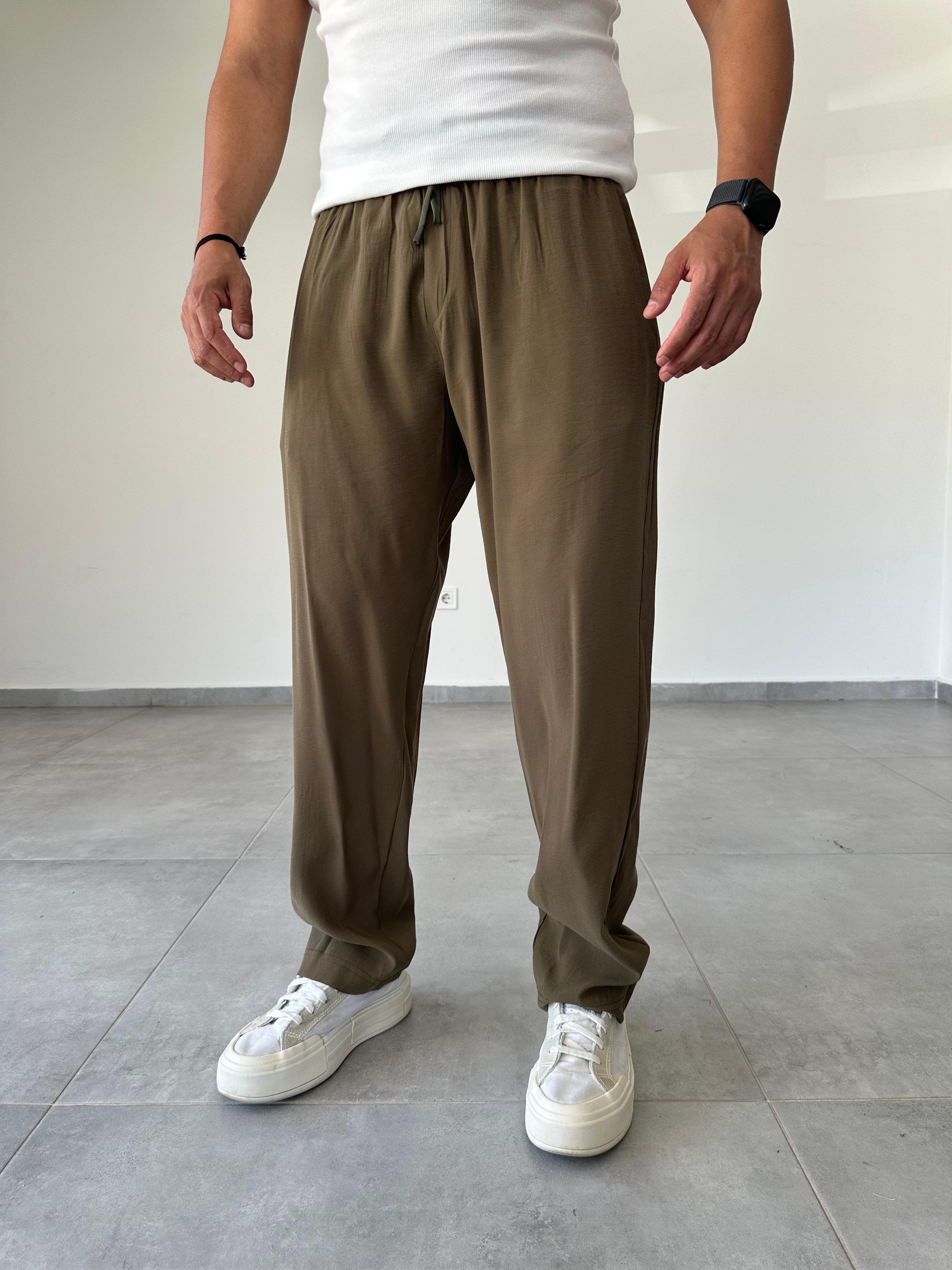 Modal Kumaş Haki Yeşil Renk Basic Baggy Pantolon