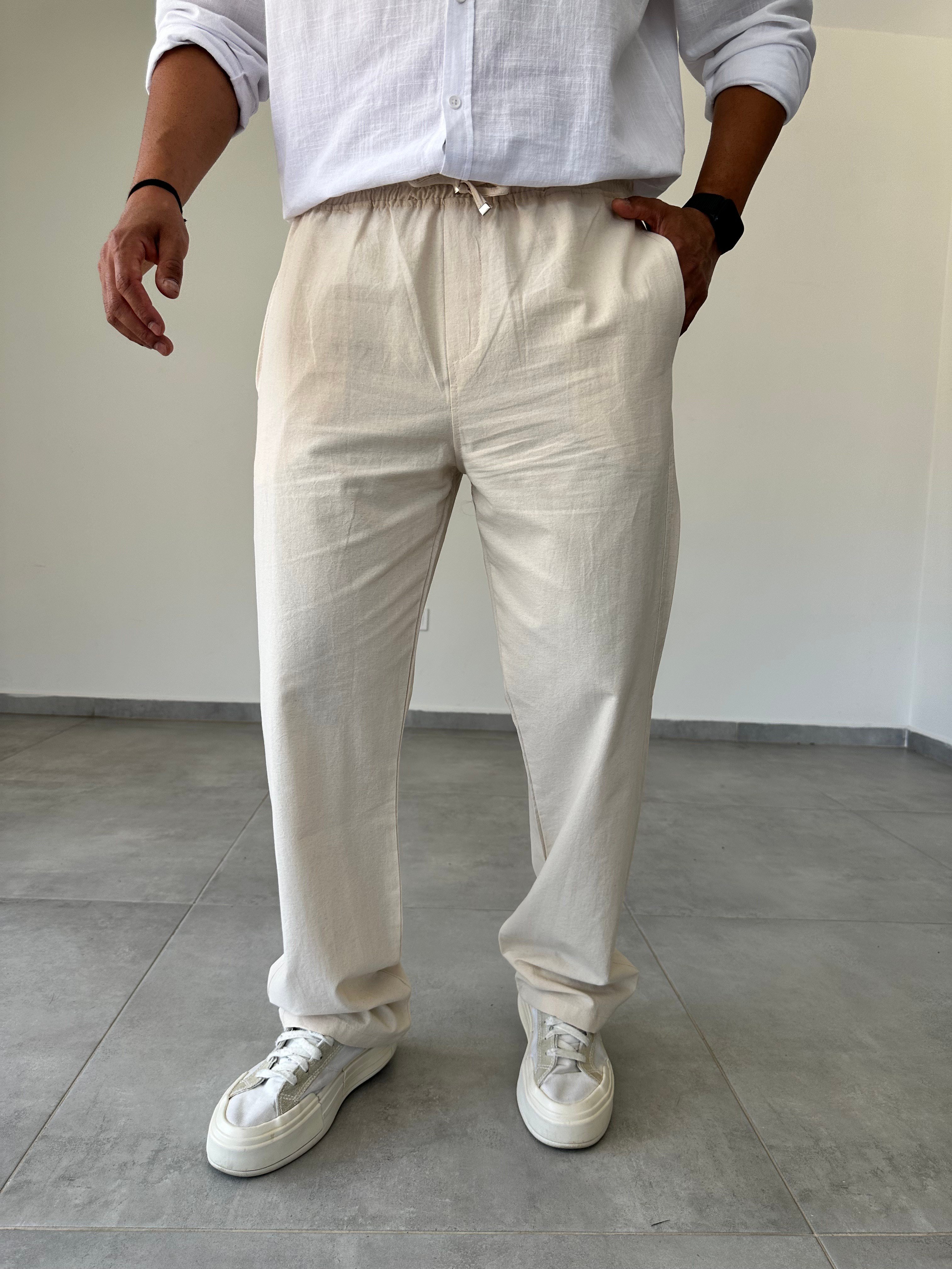 Gabardin Kumaş Bej Renk Rahat Kesim İnce Baggy Pantolon