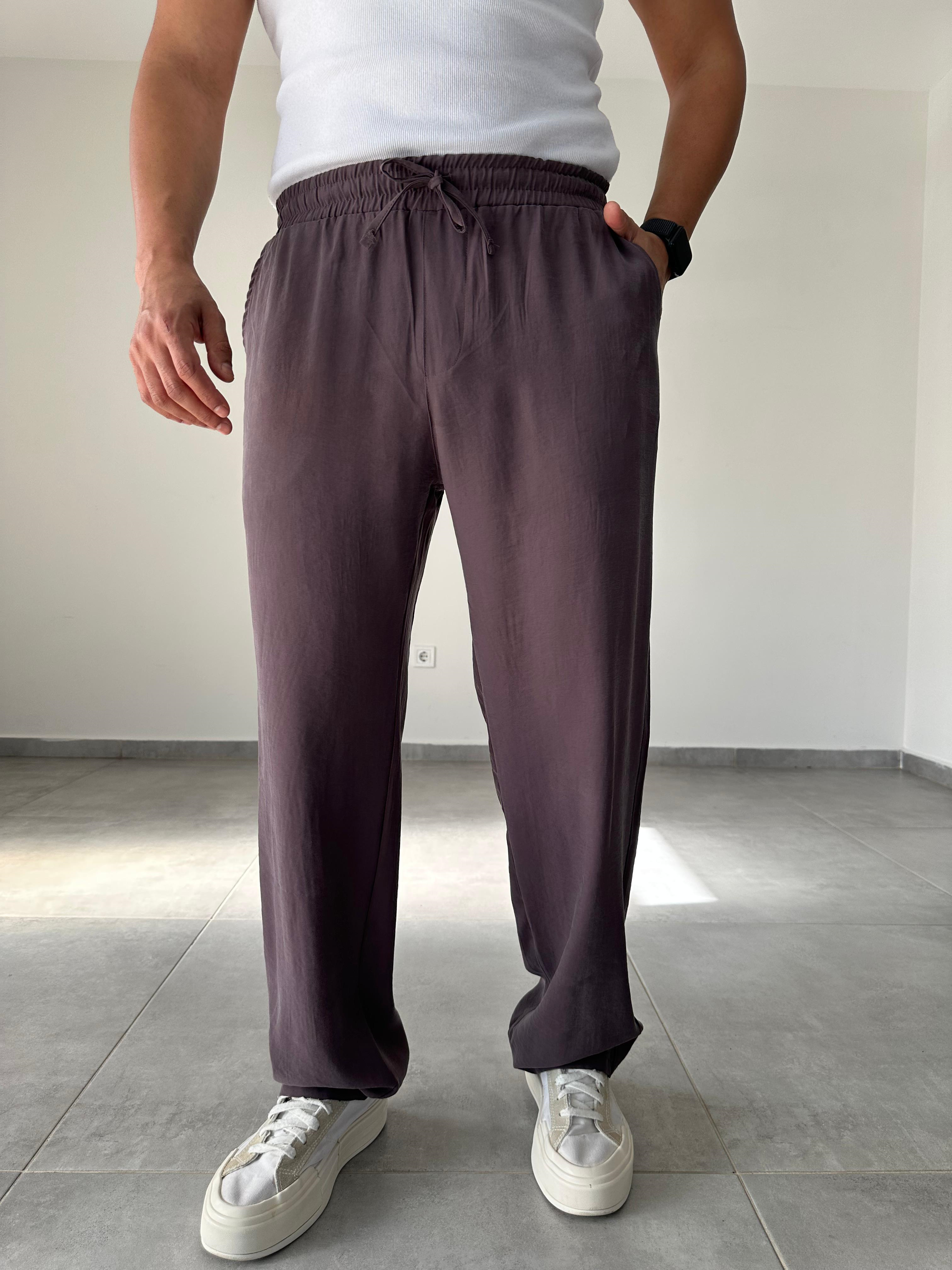 Modal Kumaş Kahve Renk Bel Kısmı Lastikli Basic Baggy Pantolon