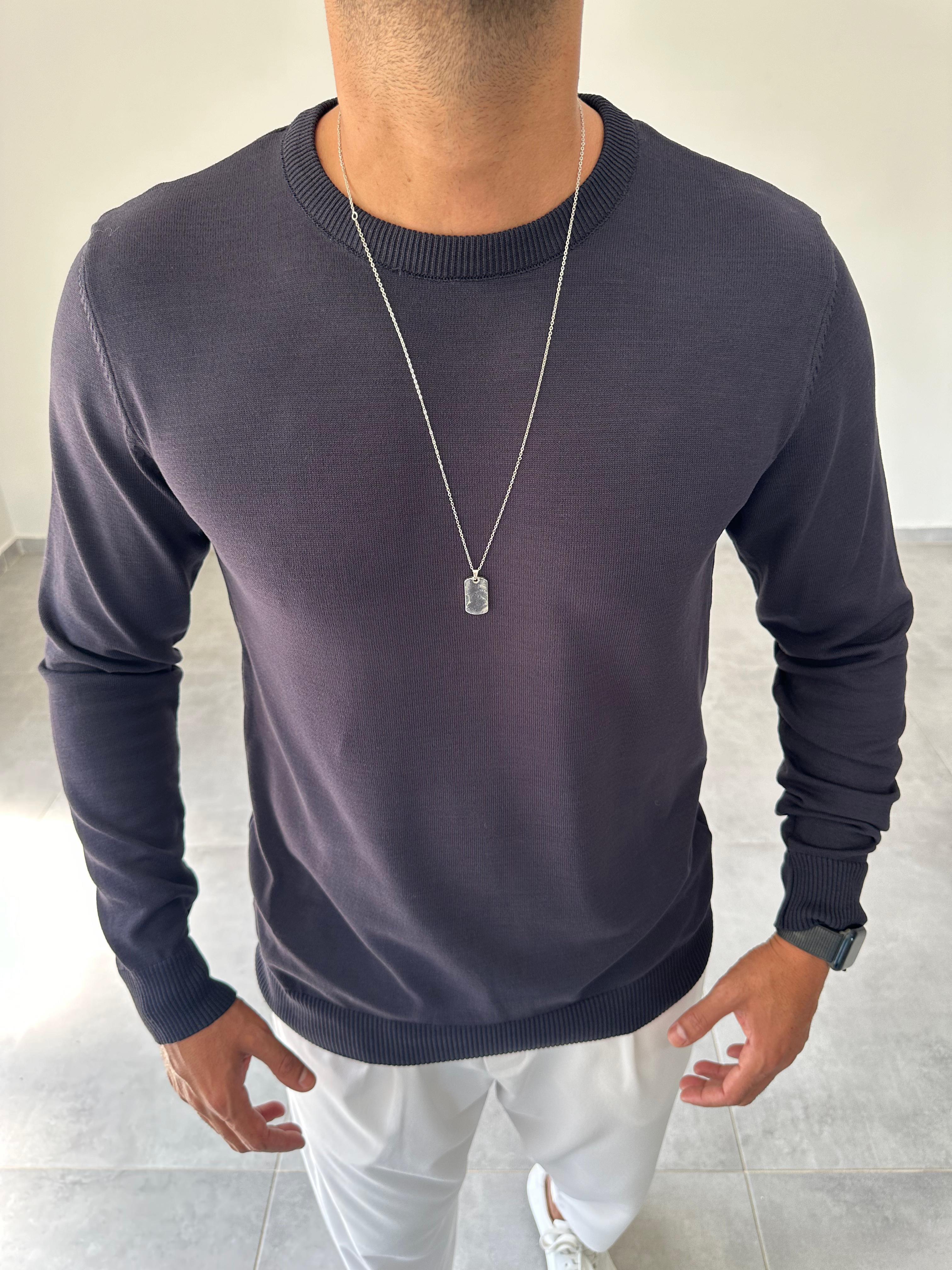 Lacivert Renk Örme Triko Basic Sweatshirt
