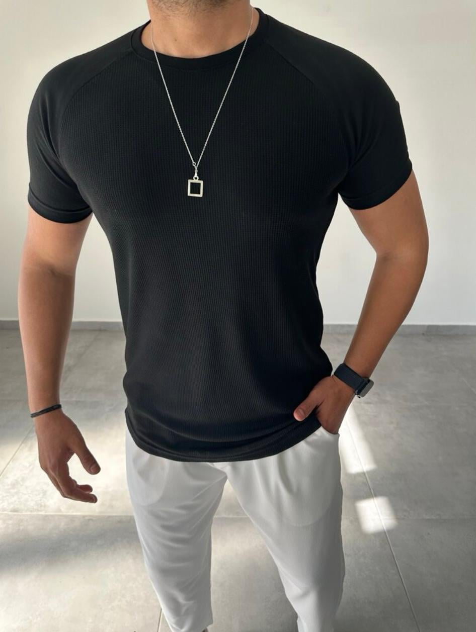Siyah Örme Kumaş Basic T-Shirt