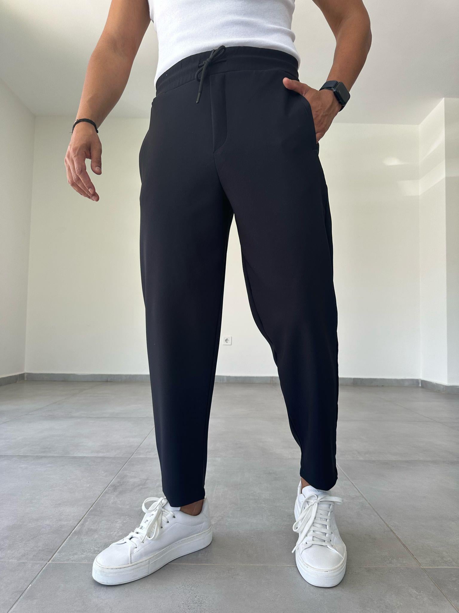 Siyah Renk Scuba Kumaş Jogger Pantolon