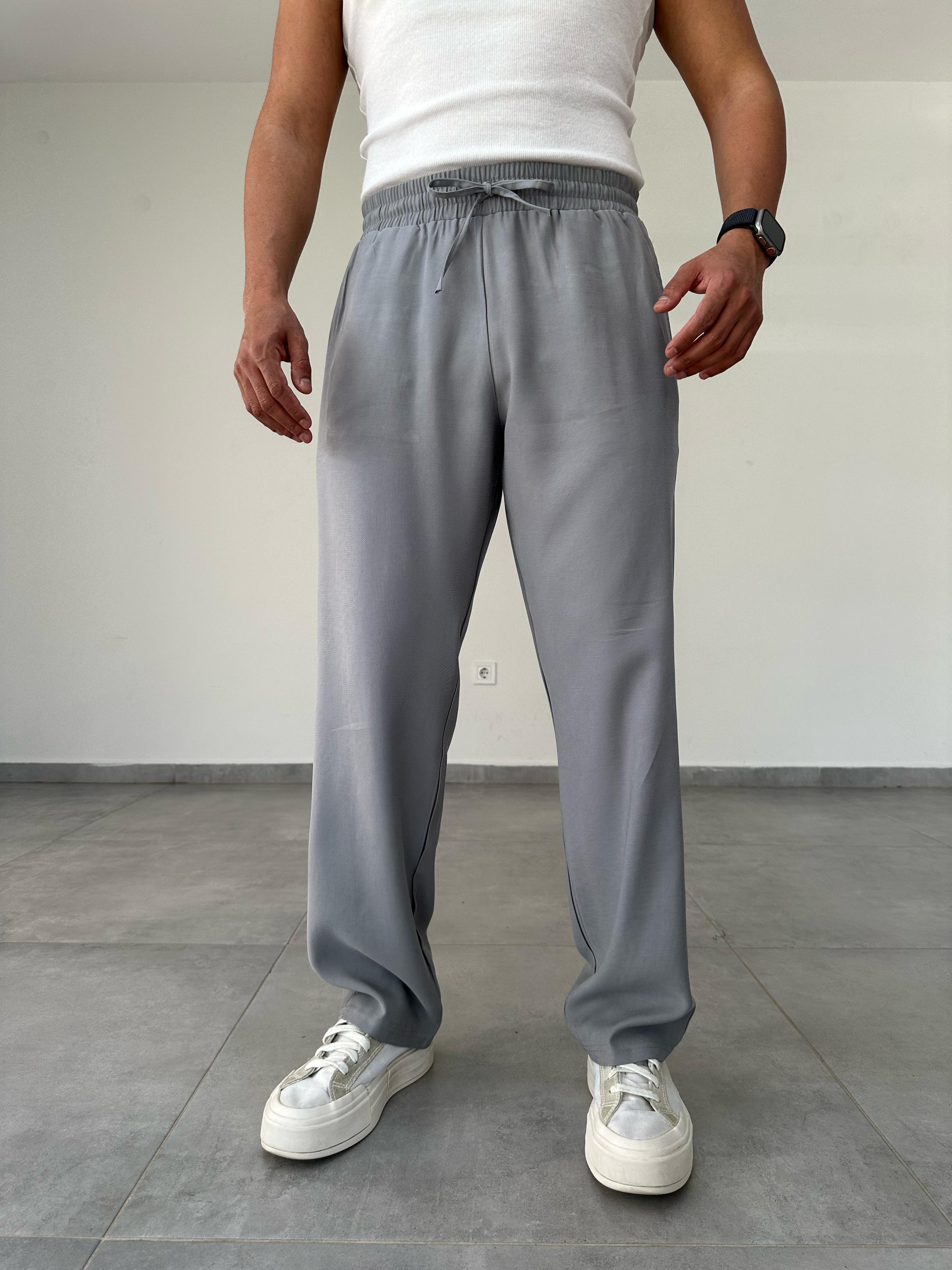 Tensel Kumaş Gri Renk Baggy Pantolon