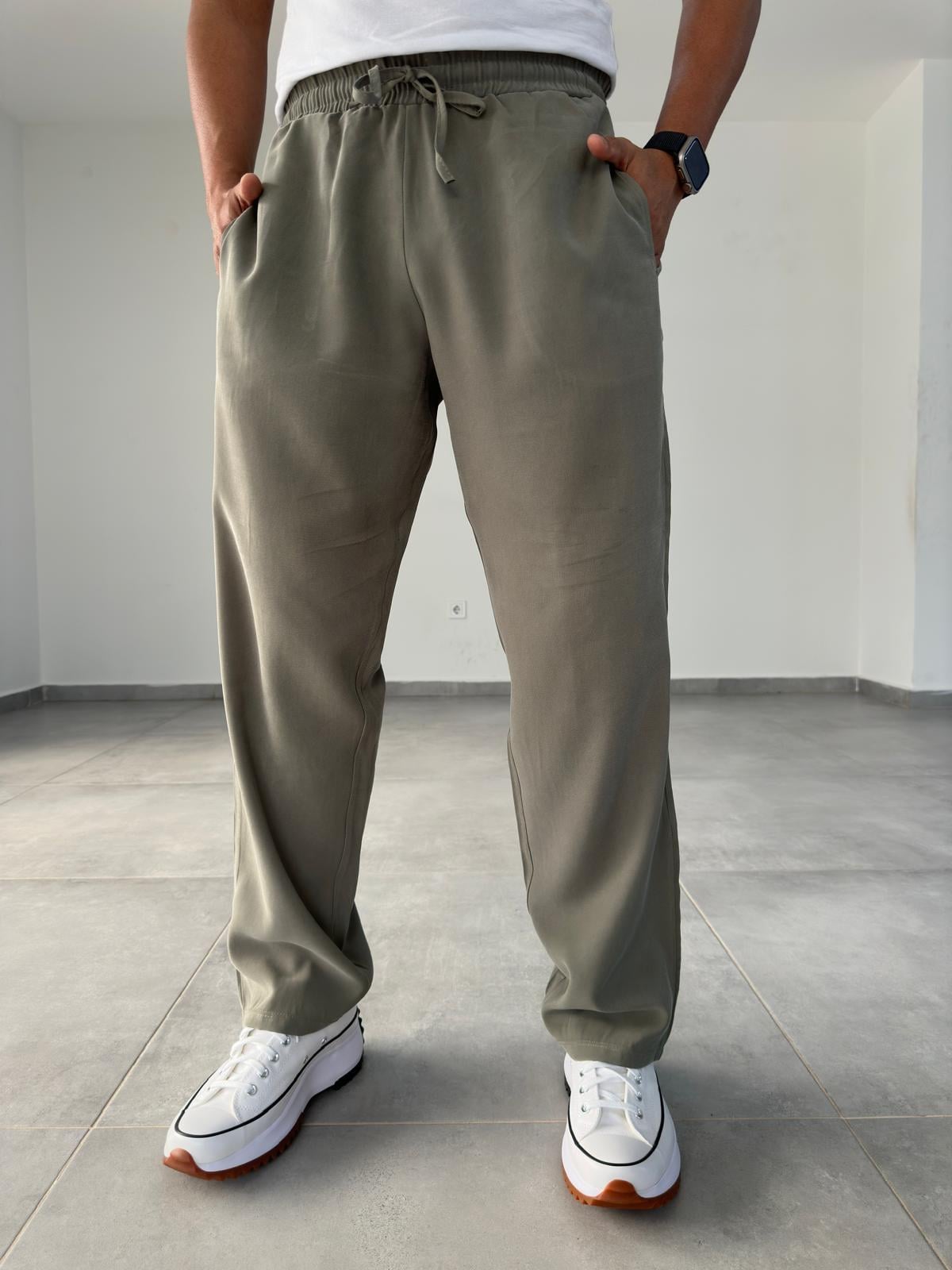 Tensel Kumaş Haki Yeşil  Baggy Pantolon