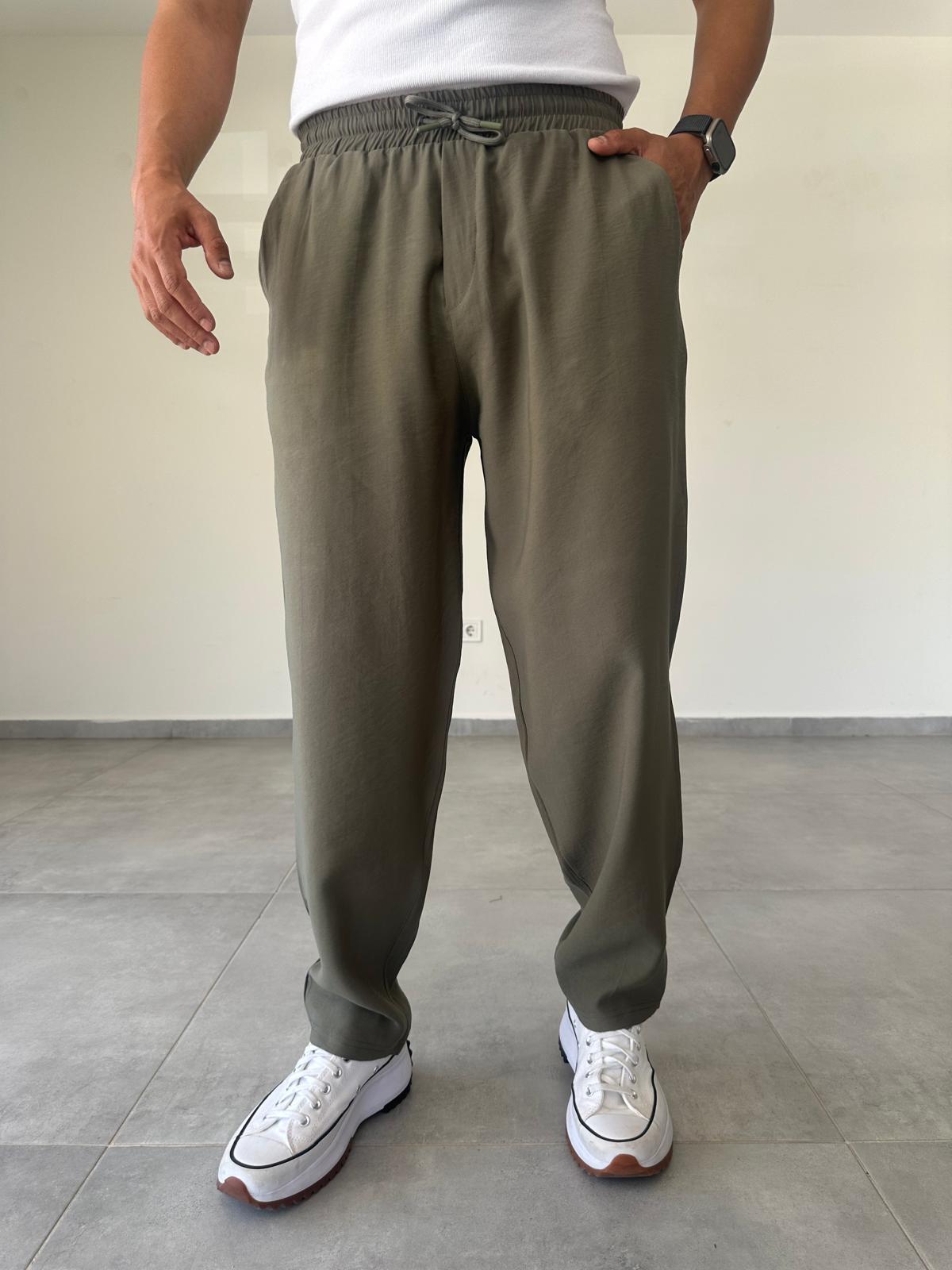 Tensel Kumaş Haki Yeşil Rahat Kesim Baggy Pantolon