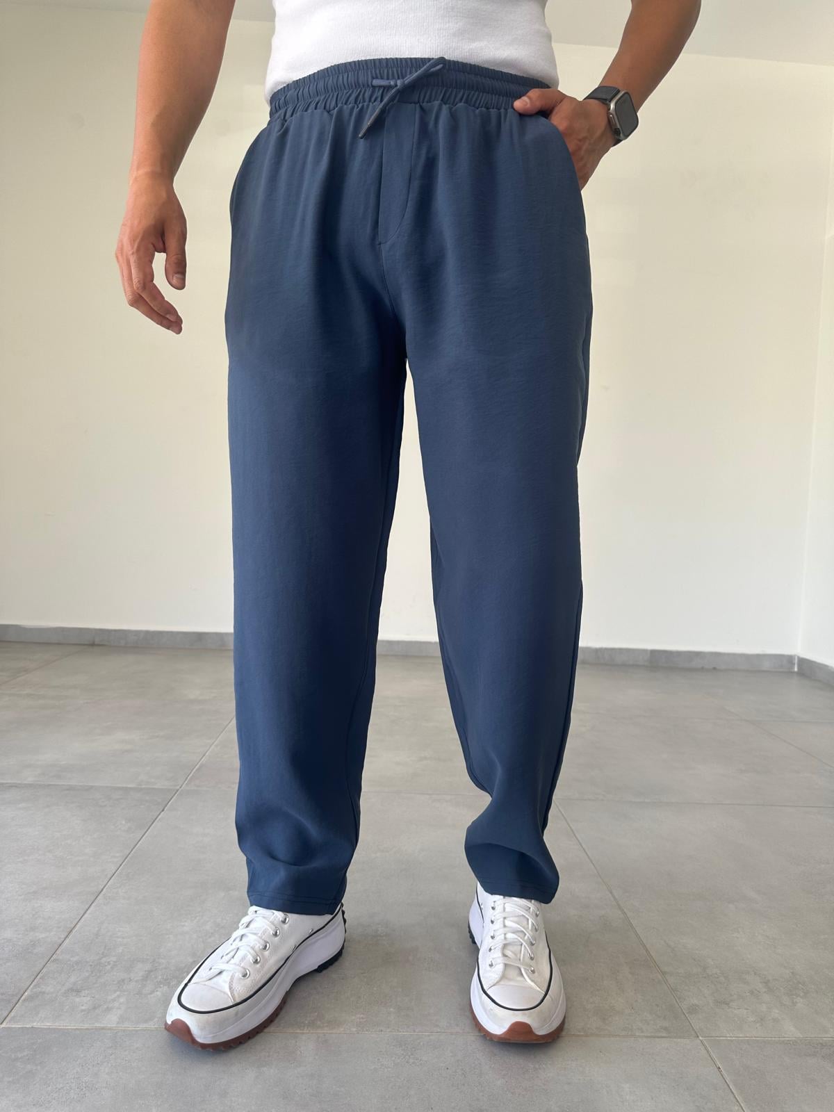 Tensel Kumaş İndigo Renk Rahat Kesim Baggy Pantolon