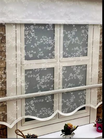 Çiçek Desen Çiftli Sistem Mekanizmalı Tül ve Stor Perde 