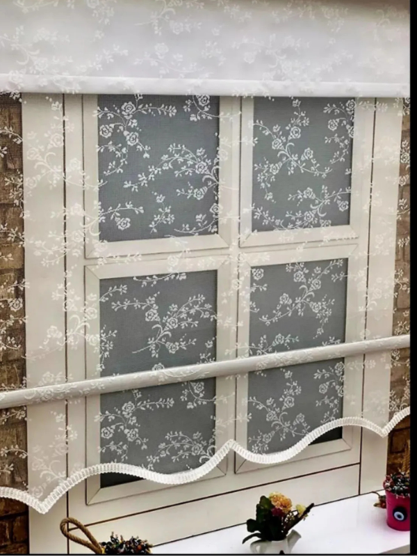 Çiçek Desen Çiftli Sistem Mekanizmalı Tül ve Stor Perde 