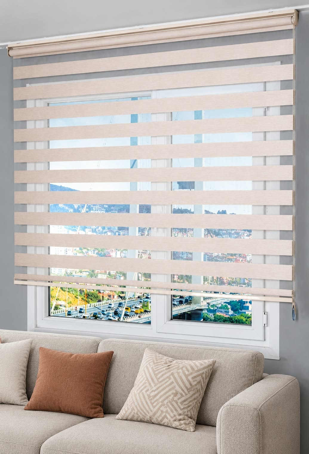 Krem Bambu Zebra Perde
