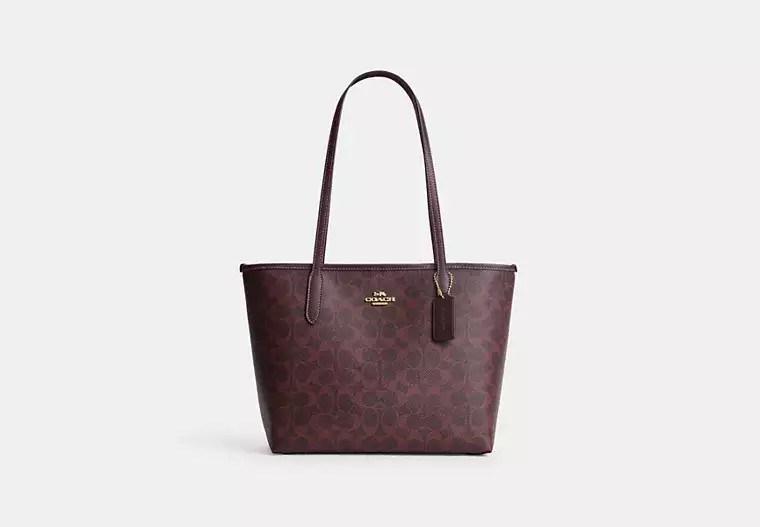 Coach Medium City Tote Gold/Black Currant Çanta