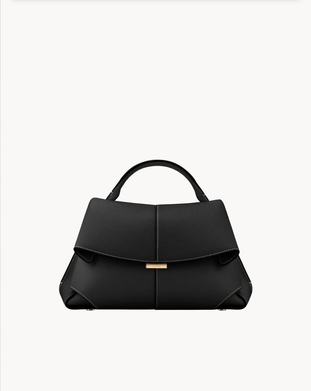 Polene Mokki Black with Ecru Stitching Çanta