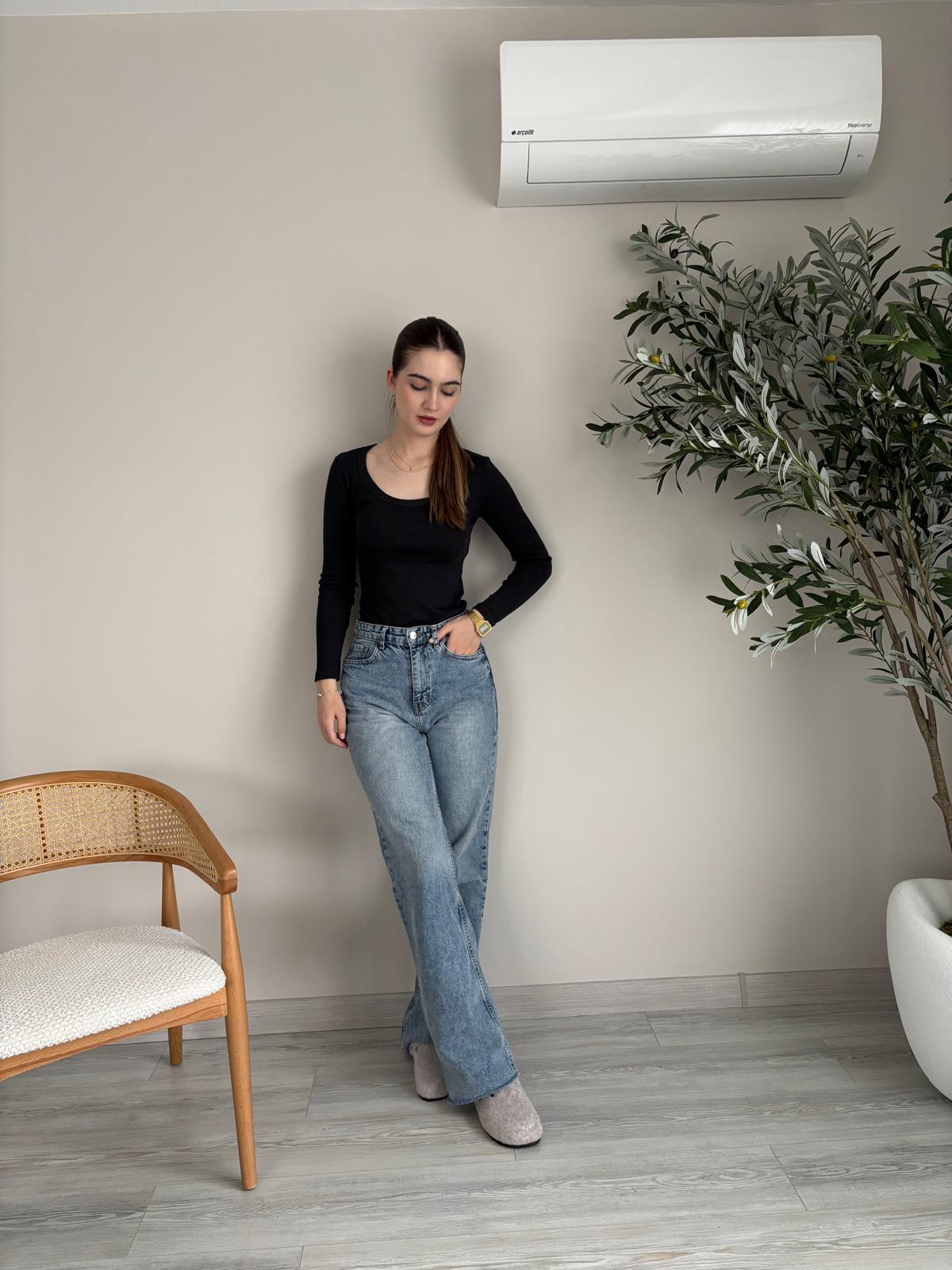 Antrasit U Yaka %100 Pamuklu Likralı Basic Body