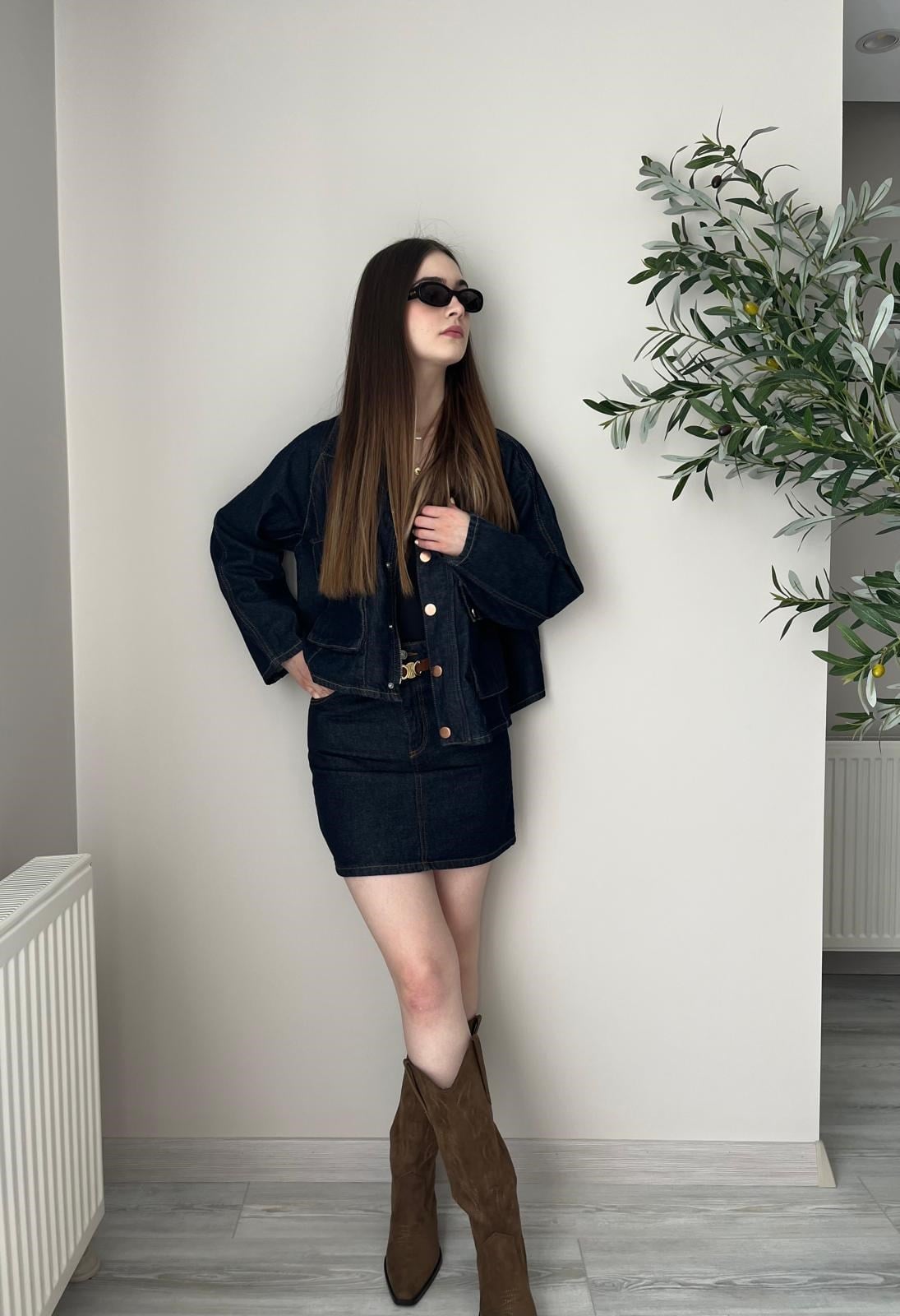 Koyu Lacivert Kısa Denim Etek