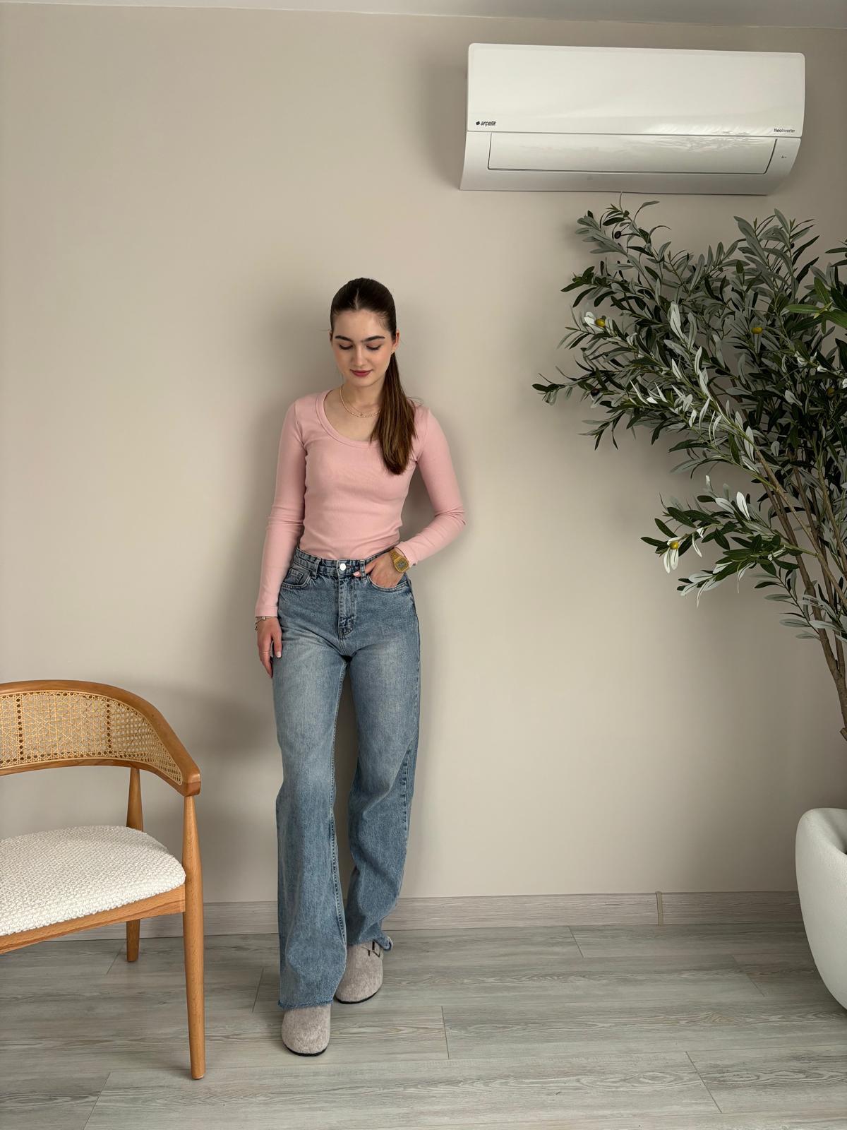 Pudra U Yaka %100 Pamuklu Likralı Basic Body