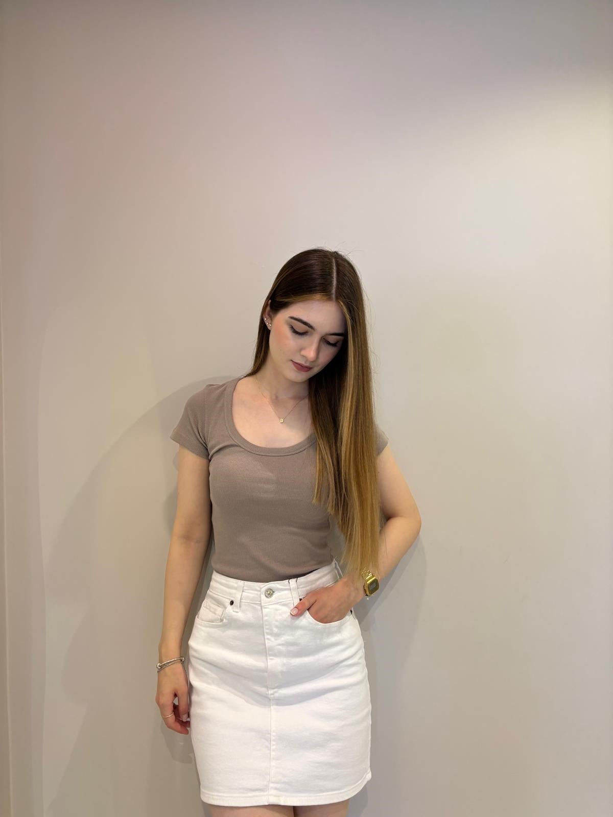 Taş U Yaka %100 Pamuklu Kısa Kollu Body