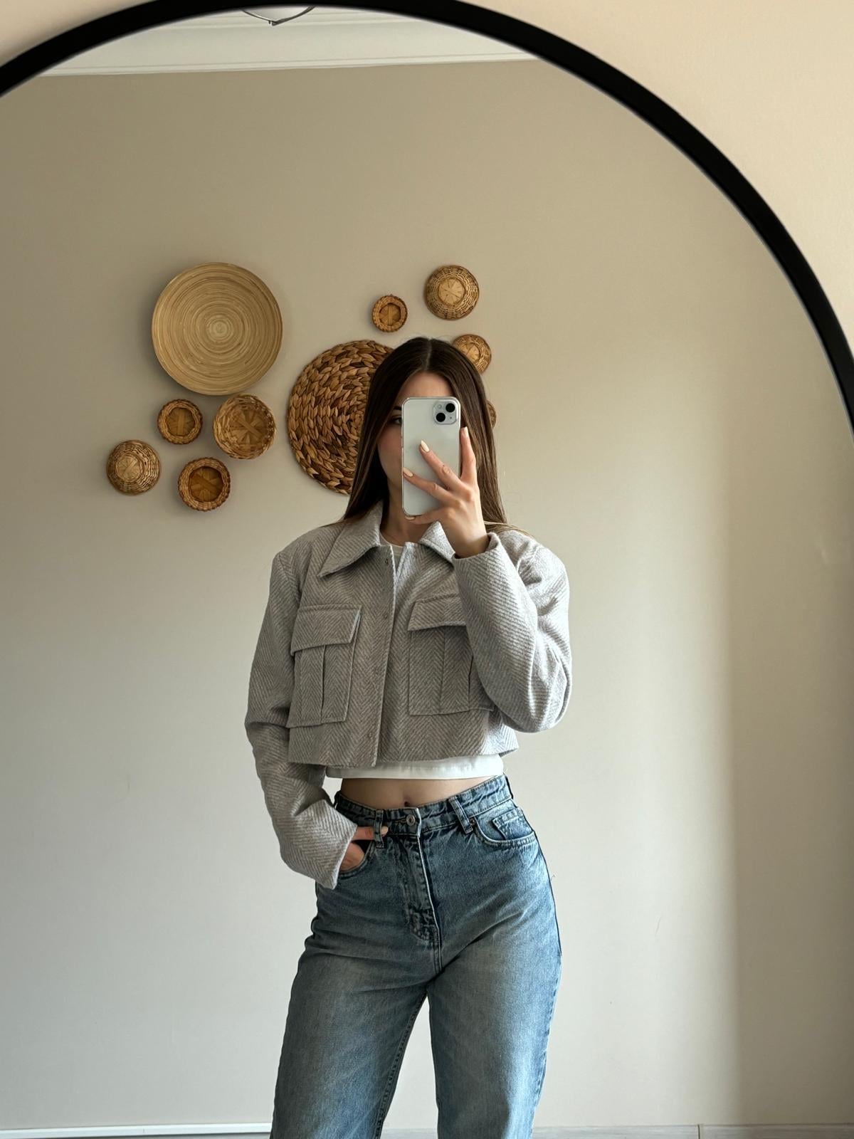 ZR GRİ CROP CEKET