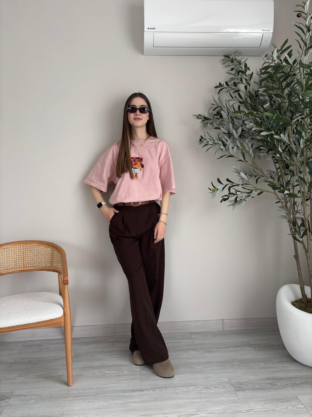 Acı Kahve Dökümlü Palazzo Pantolon