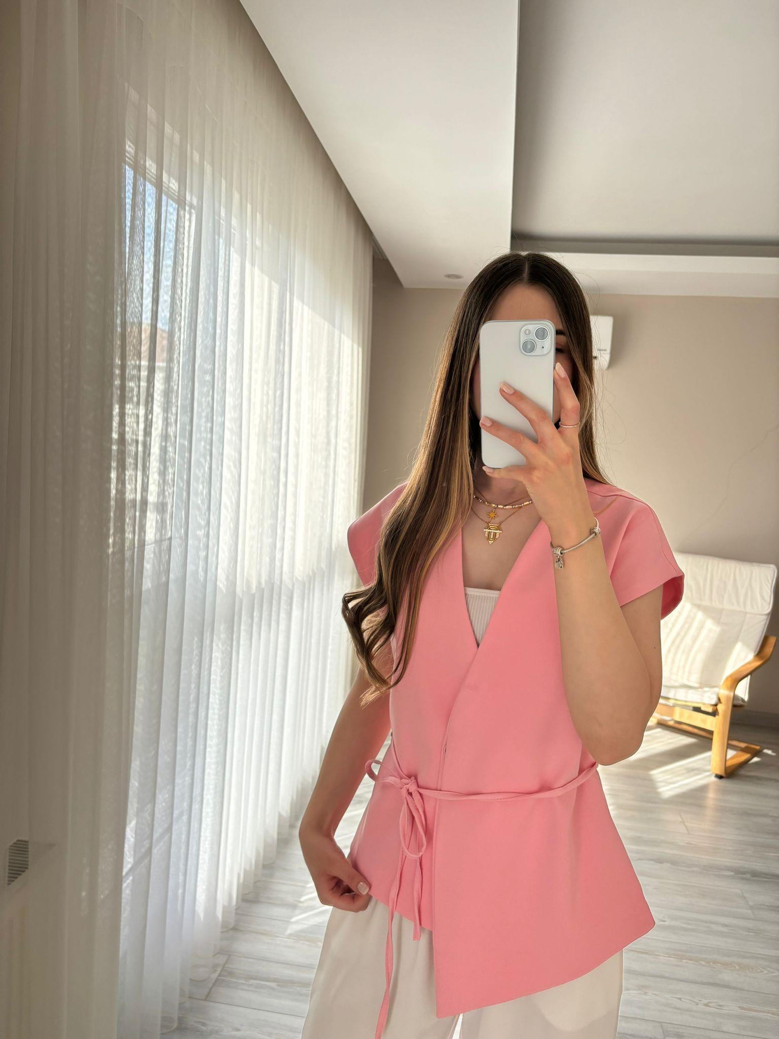 Belden Bağlamalı Bluz Pembe